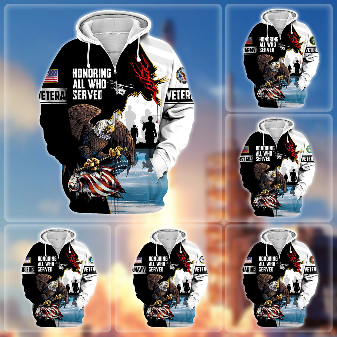 Premium Honoring All Who Served US Veteran Zip Hoodie APVC190903