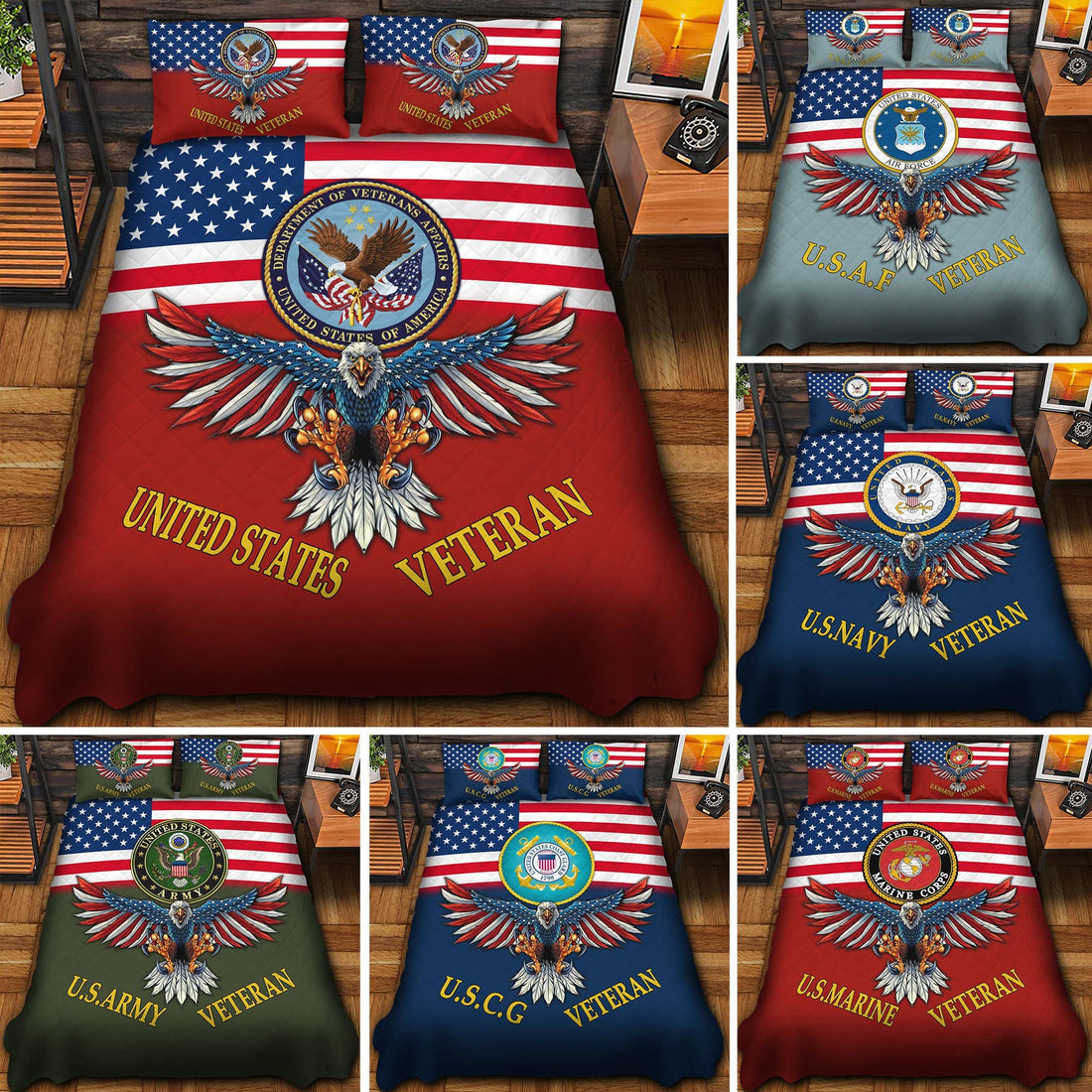 Premium Multiple US Military Services Veteran Bedding Set APVC240903