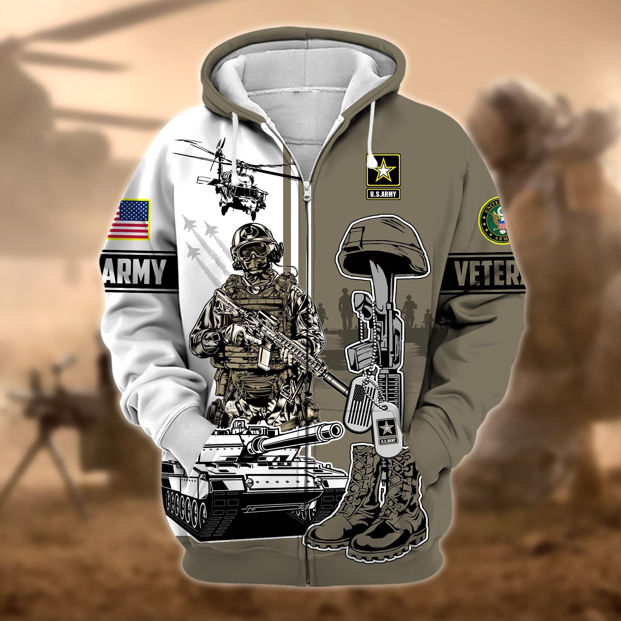 Unique Proudly Served US Veteran Zip Hoodie APVC220903