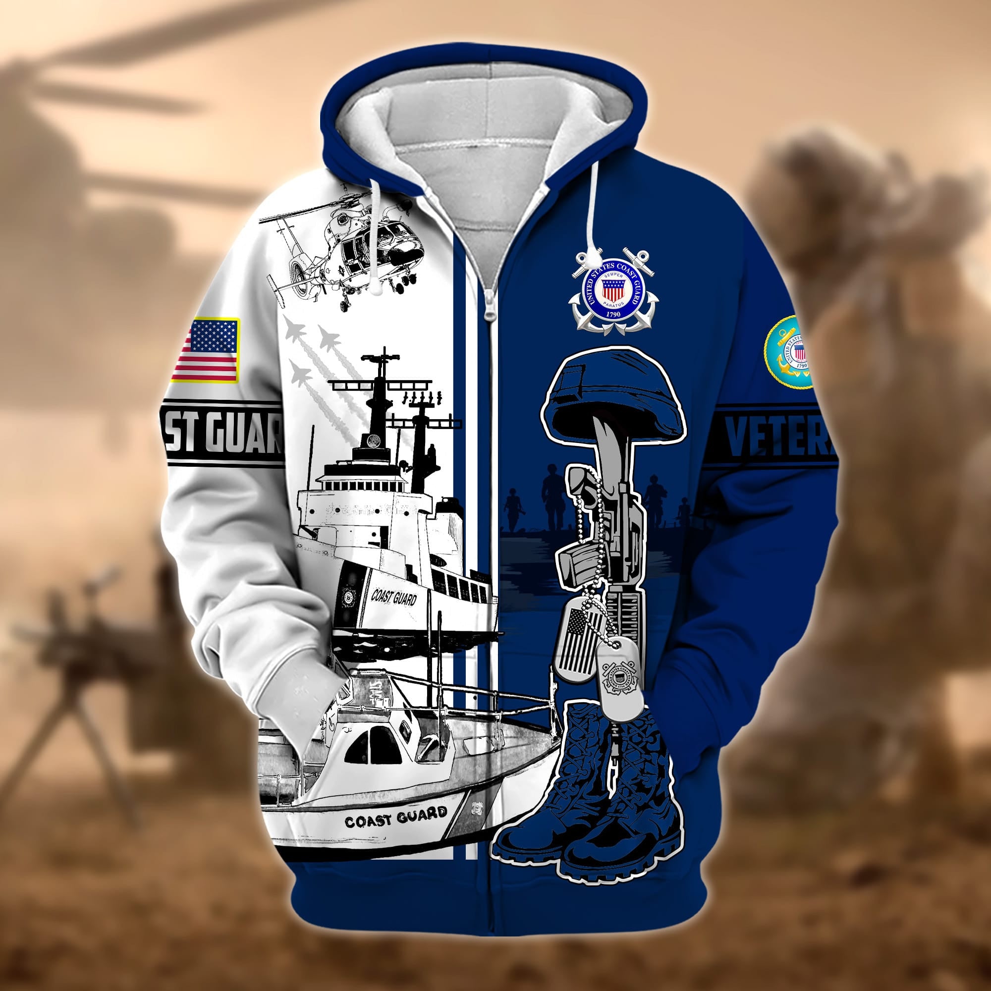 Unique Proudly Served US Veteran Zip Hoodie APVC220903