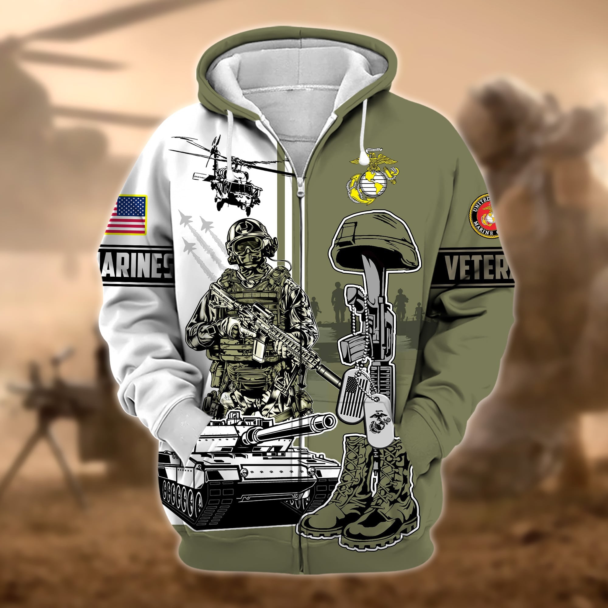 Unique Proudly Served US Veteran Zip Hoodie APVC220903