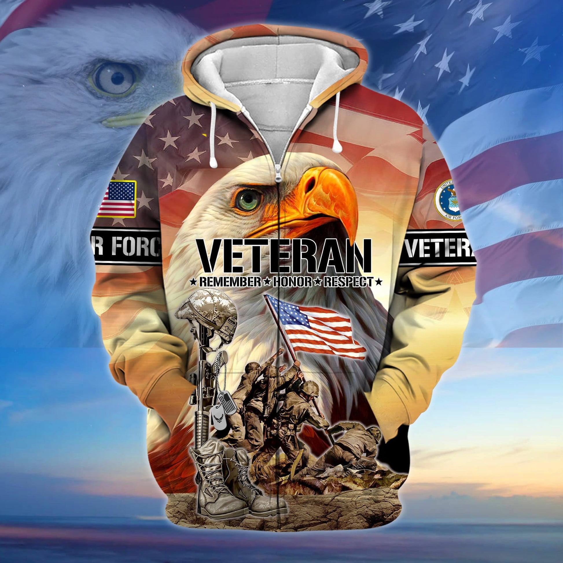 Premium Honoring All Who Served US Veteran Zip Hoodie APVC021002