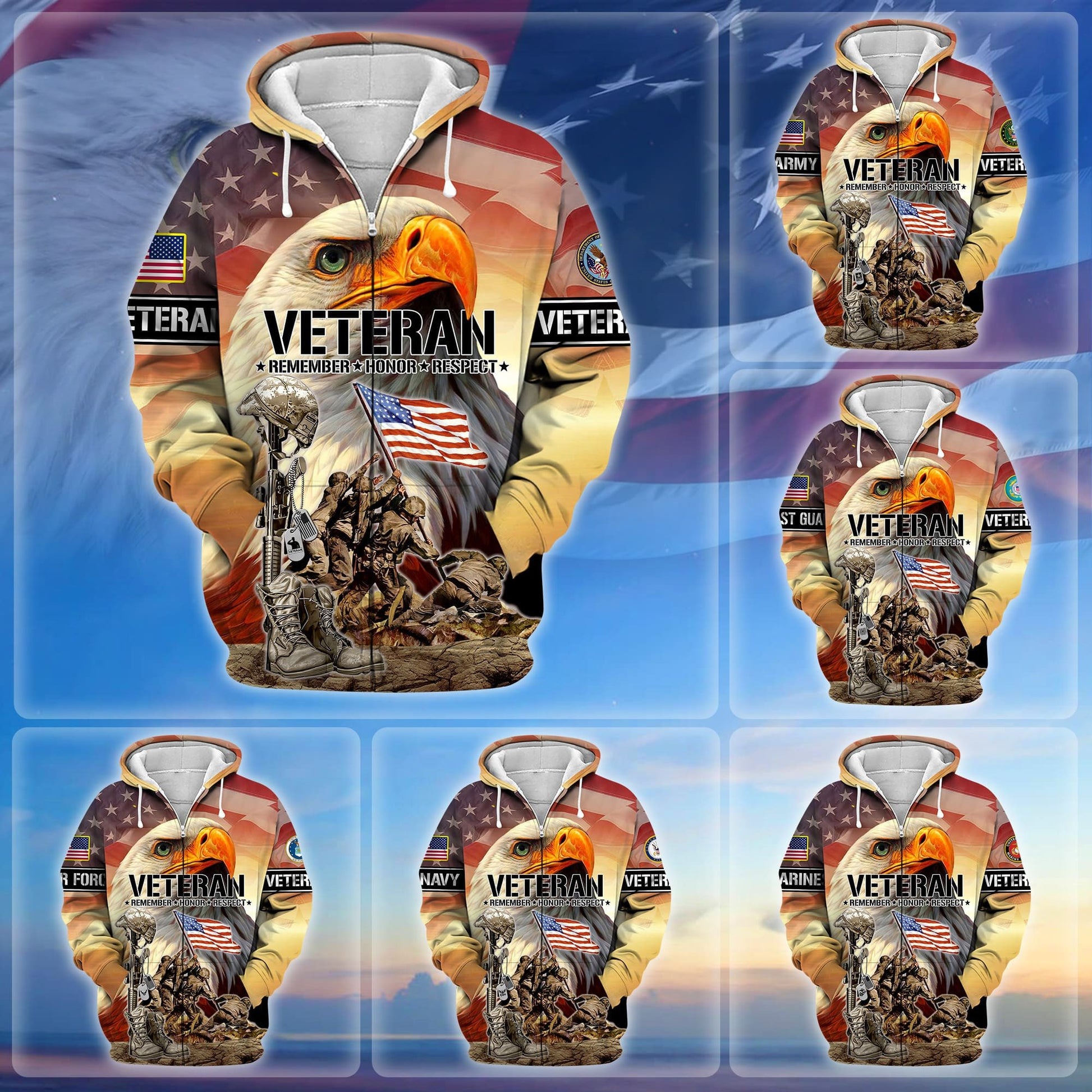 Premium Honoring All Who Served US Veteran Zip Hoodie APVC021002