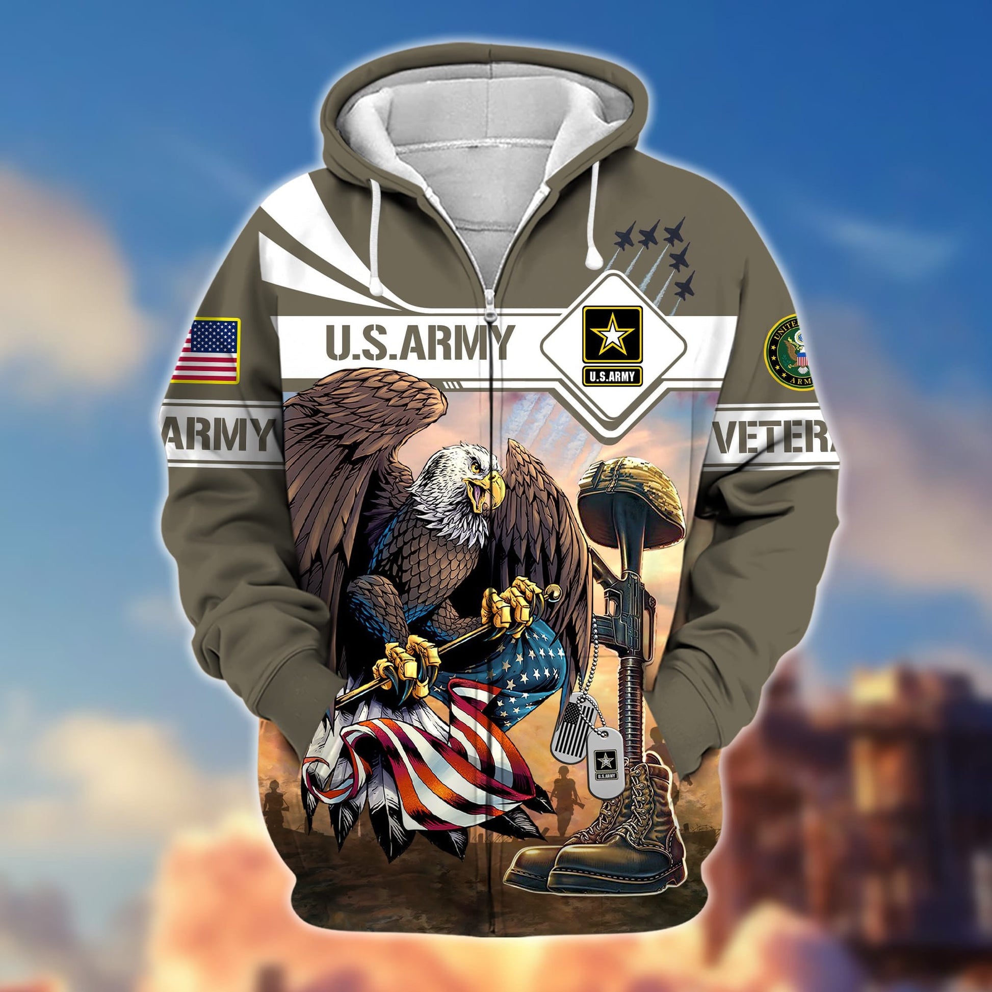 Premium Proudly Served US Veteran Zip Hoodie APVC021001