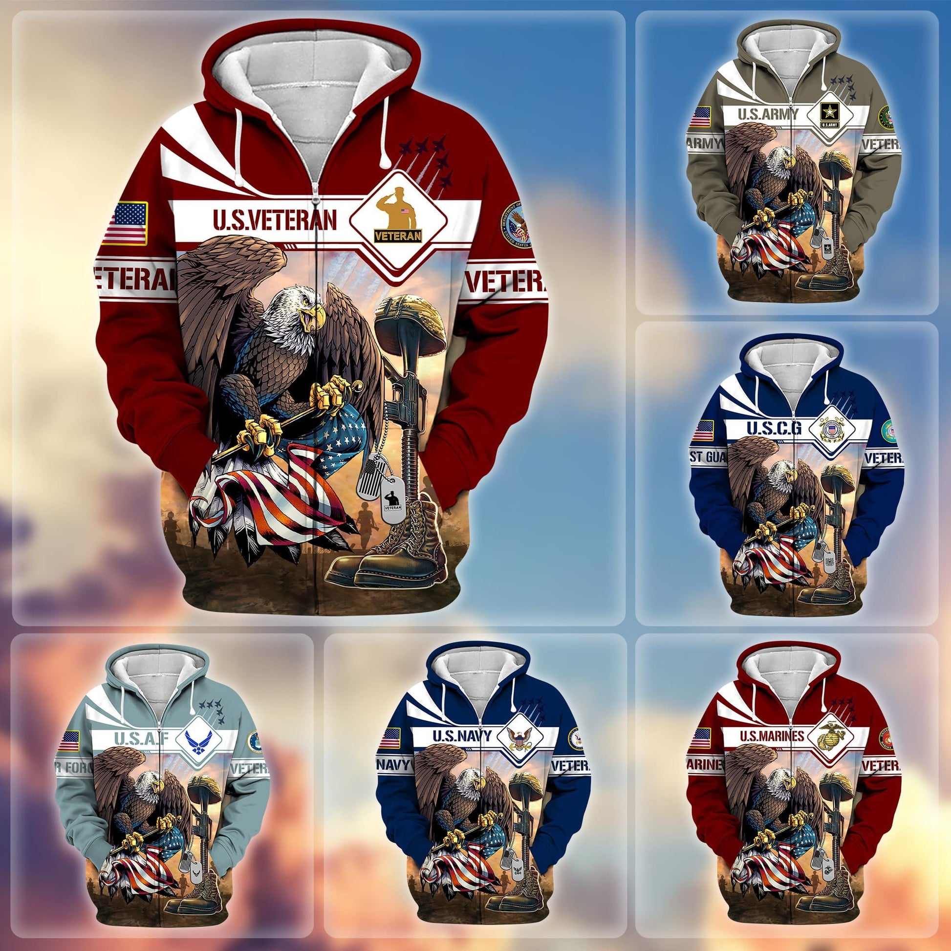 Premium Proudly Served US Veteran Zip Hoodie APVC021001