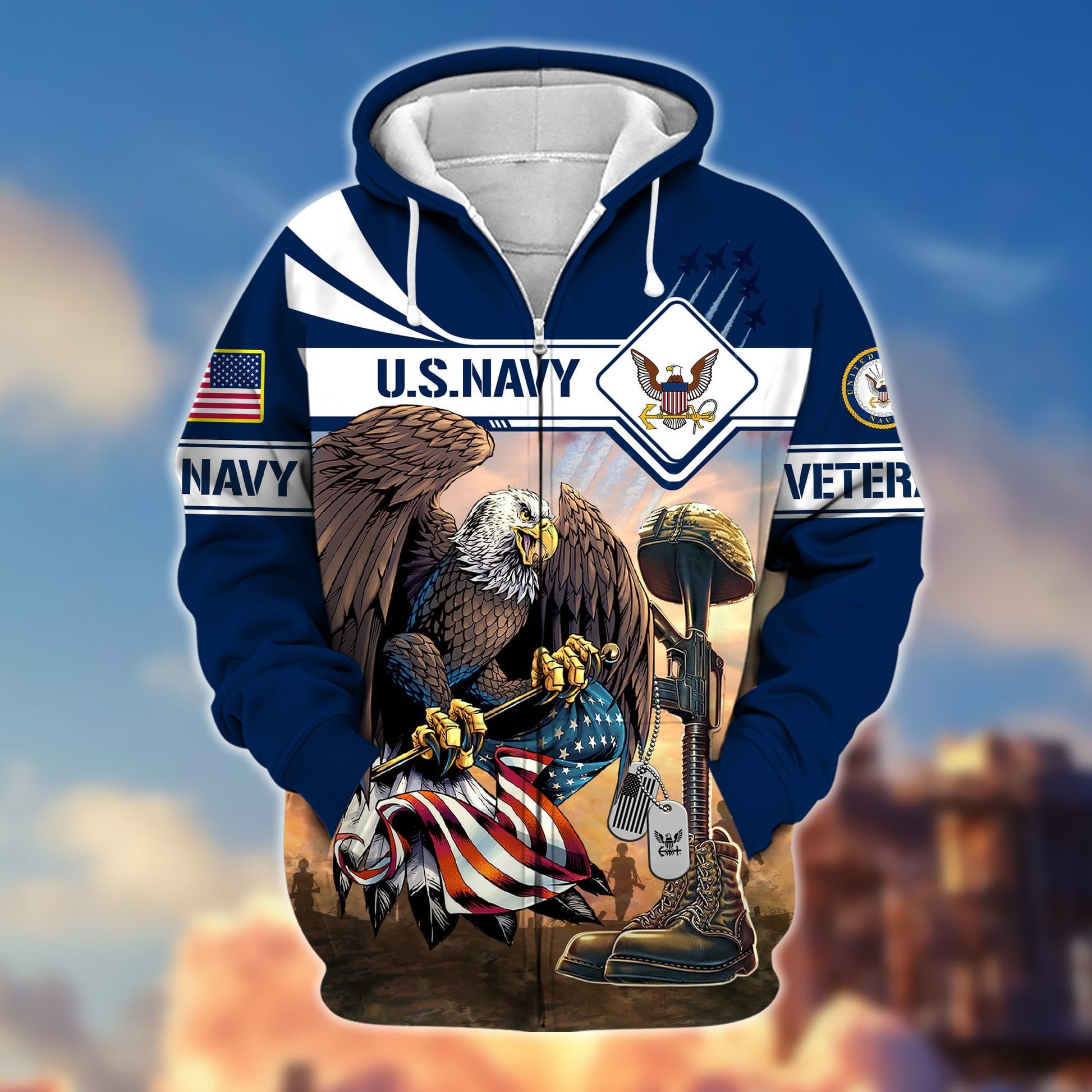 Premium Proudly Served US Veteran Zip Hoodie APVC021001