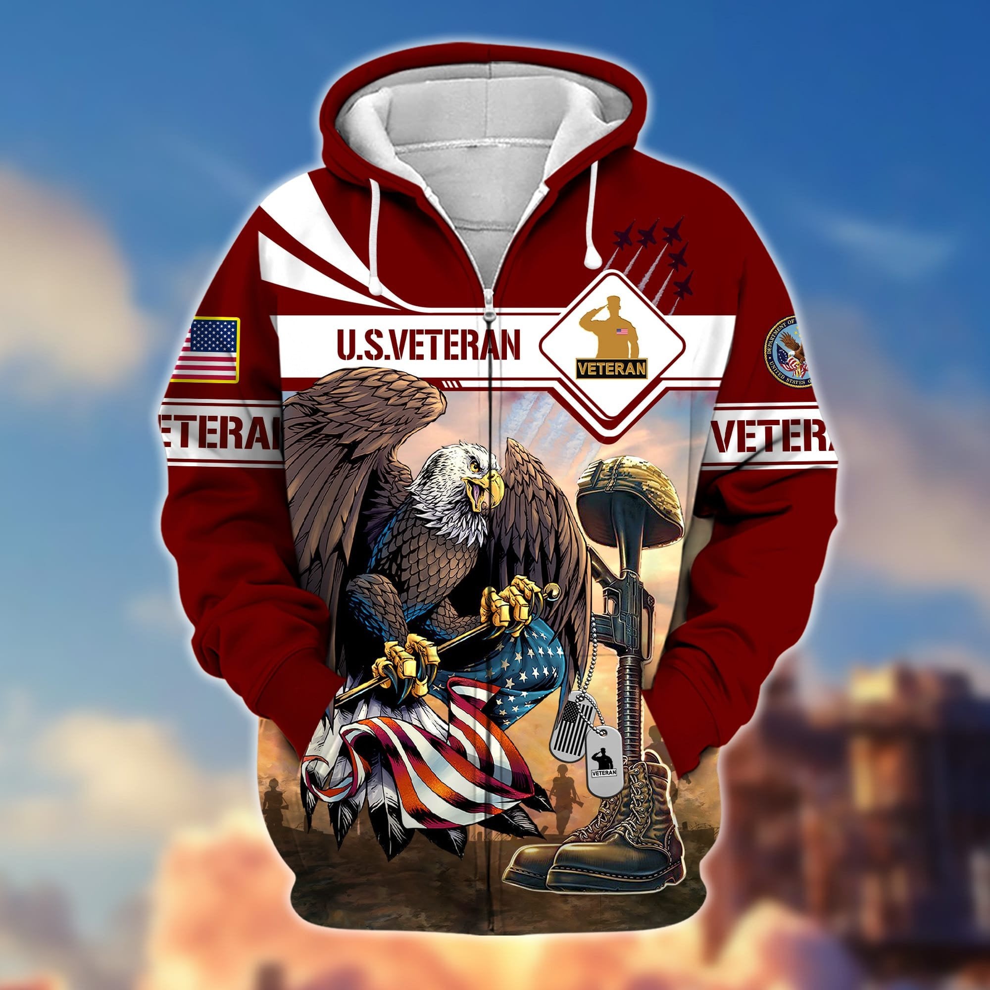 Premium Proudly Served US Veteran Zip Hoodie APVC021001