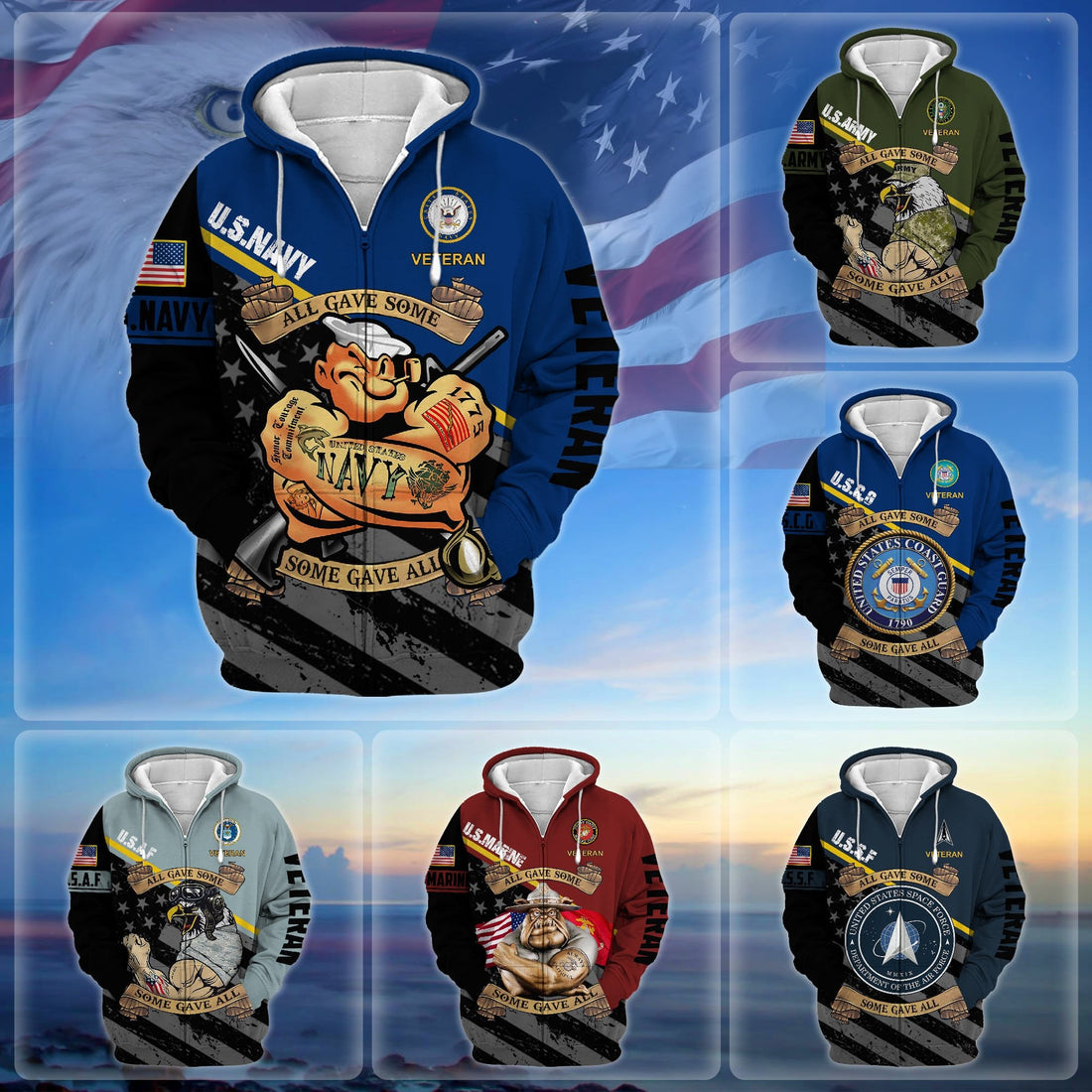 Premium US Military Services US Veteran Zip Hoodie PVC271003