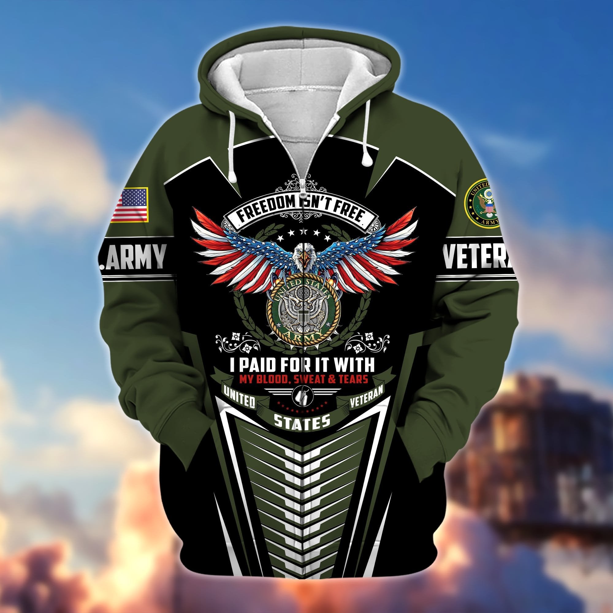 Premium Freedom Is Not Free US Veteran Zip Hoodie APVC191001
