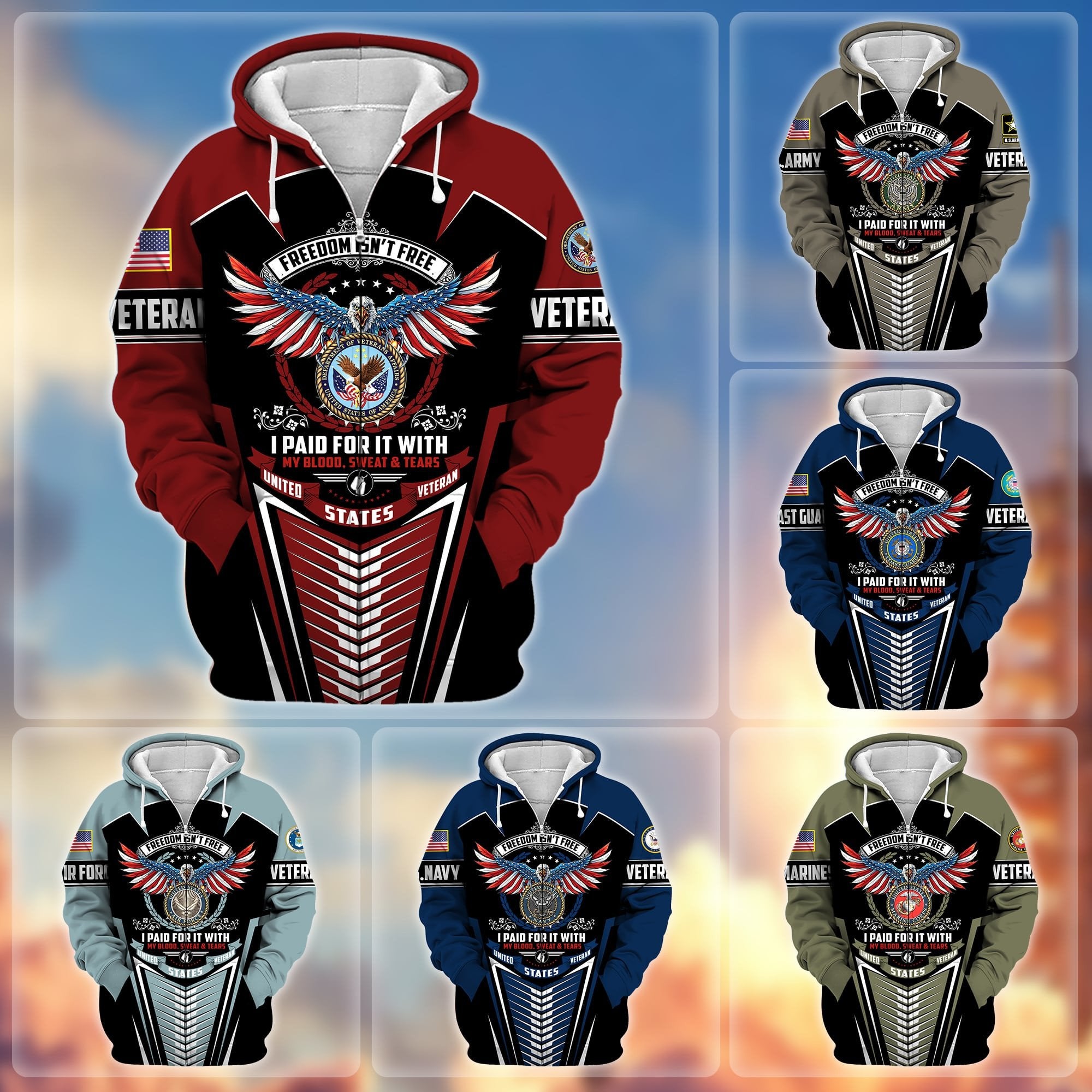 Premium Freedom Is Not Free US Veteran Zip Hoodie APVC191001