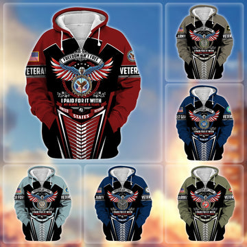 Premium Freedom Is Not Free US Veteran Zip Hoodie APVC191001