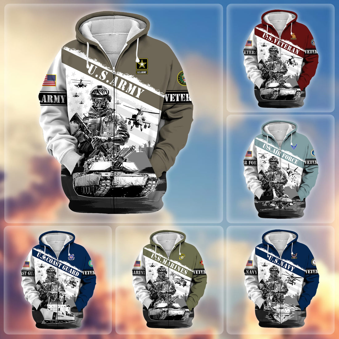 Premium Honoring All Who Served US Veteran Zip Hoodie APVC031102