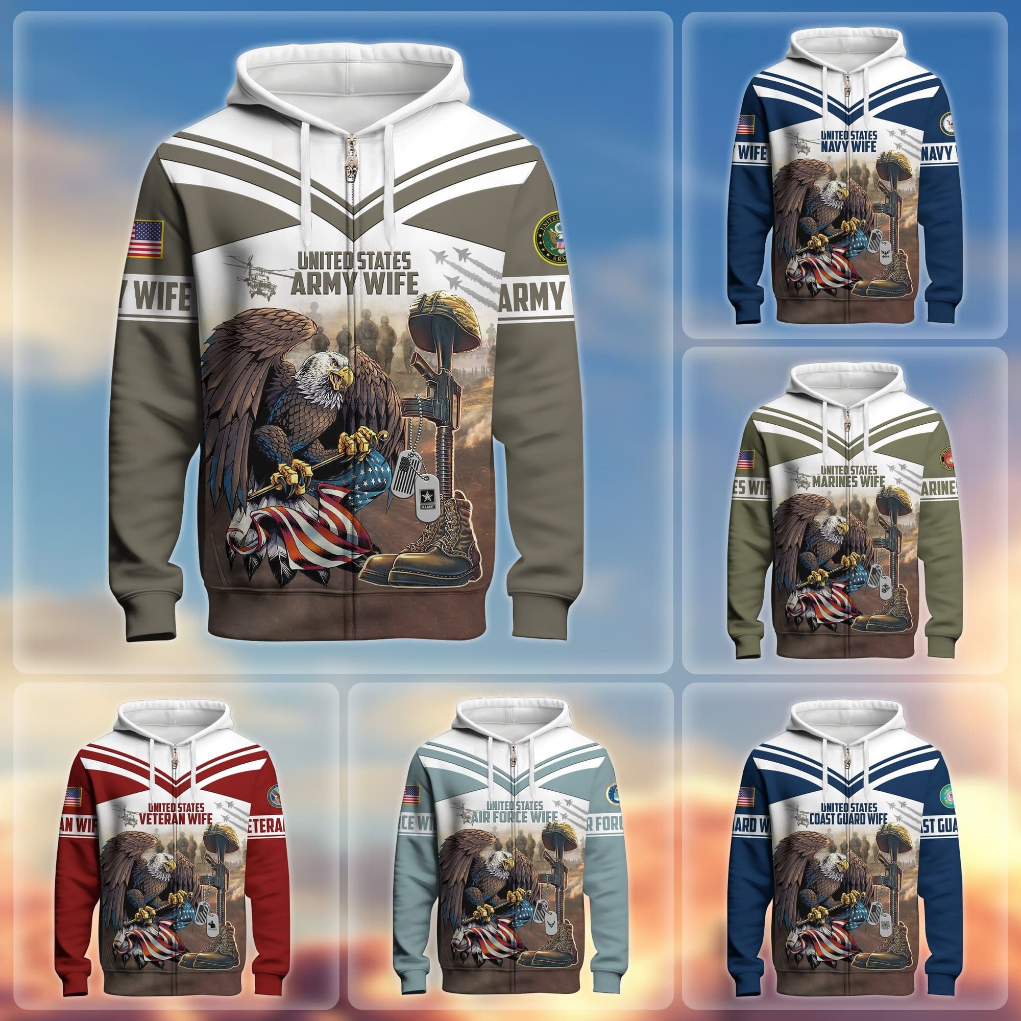 Premium US Veteran Wife Zip Hoodie APVC231101