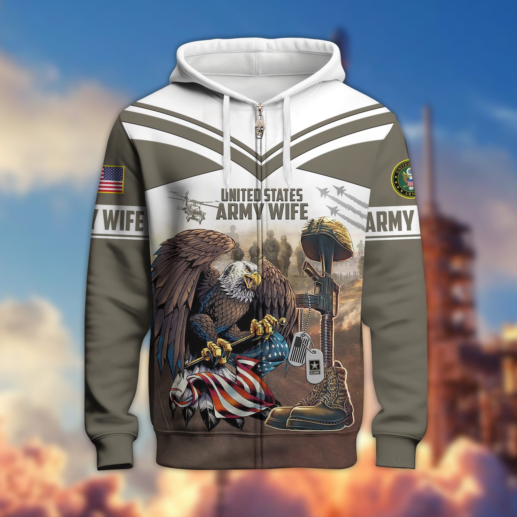 Premium US Veteran Wife Zip Hoodie APVC231101