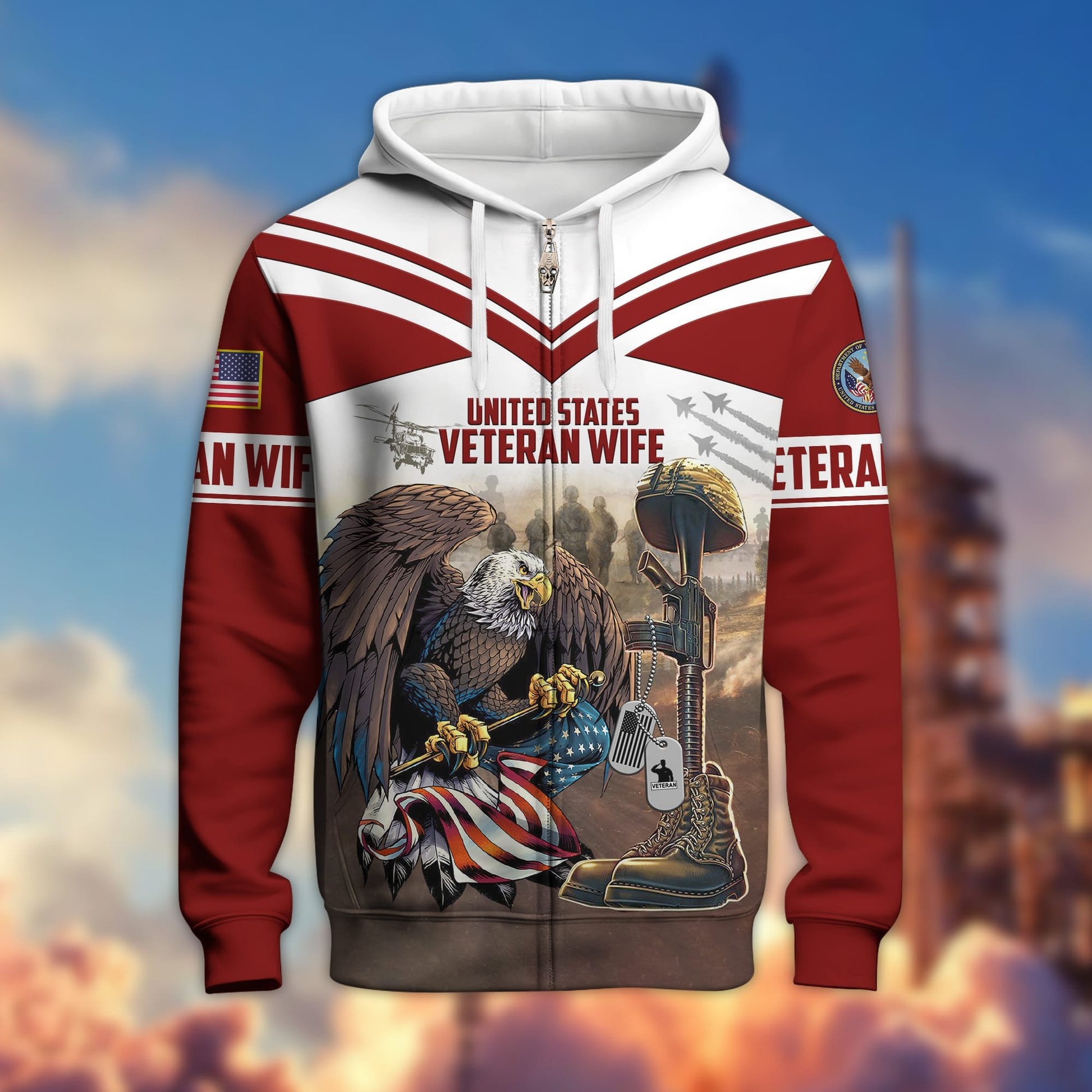 Premium US Veteran Wife Zip Hoodie APVC231101