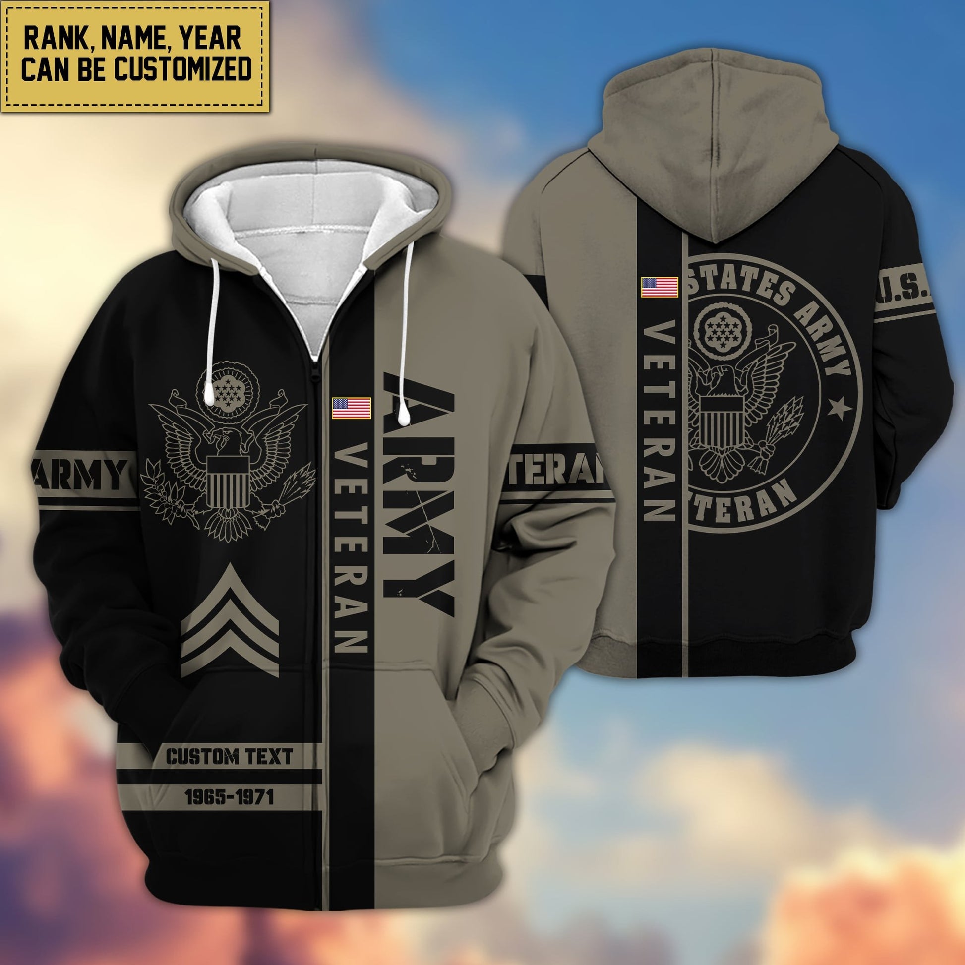 Premium Personalized Proudly Served US Veteran Zip Hoodie APVC141201