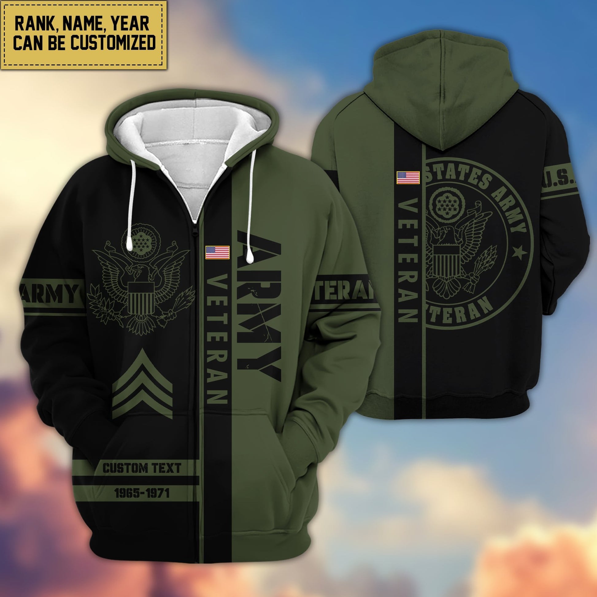 Premium Personalized Proudly Served US Veteran Zip Hoodie APVC141201