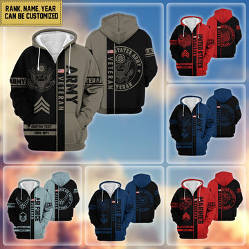 Premium Personalized Proudly Served US Veteran Zip Hoodie APVC141201