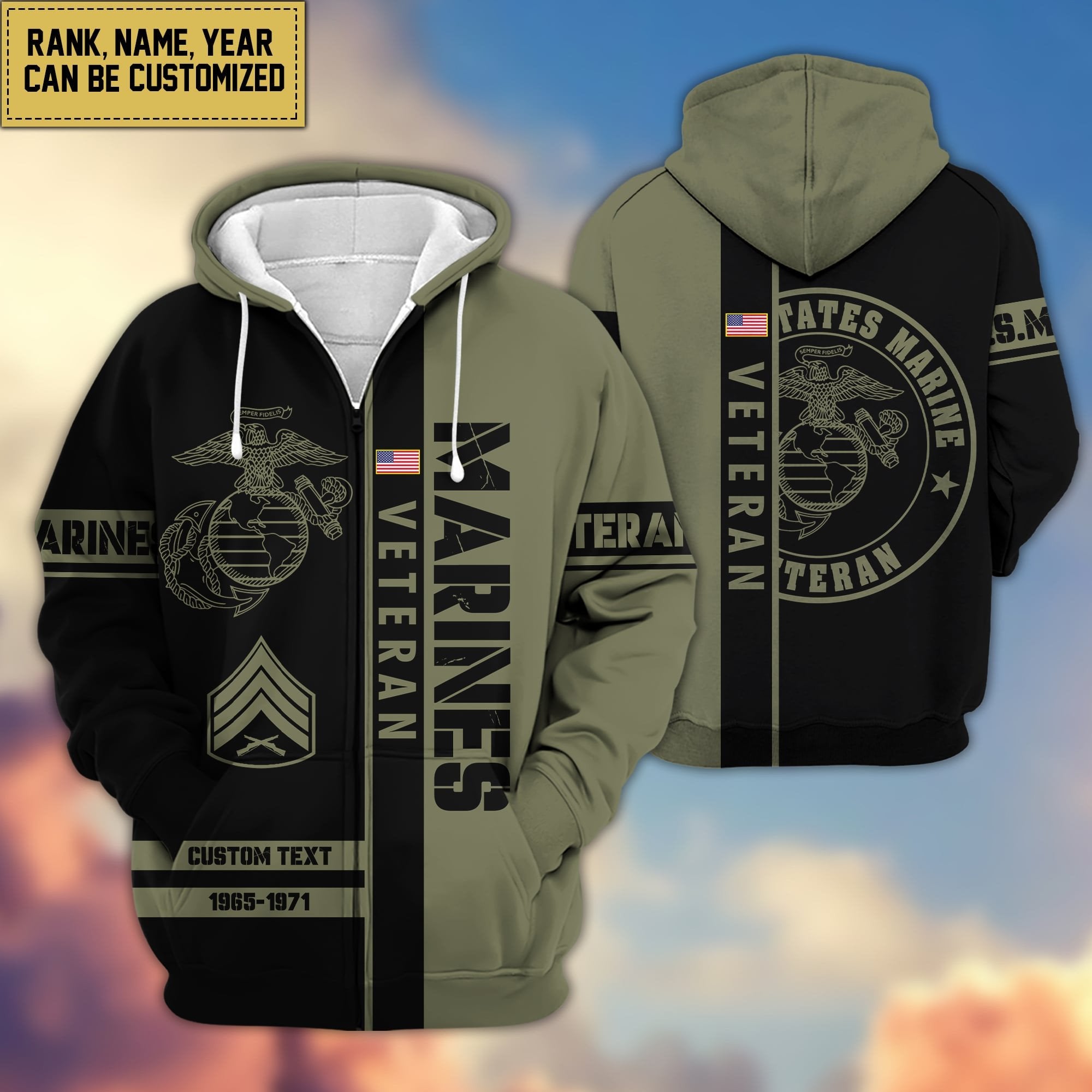 Premium Personalized Proudly Served US Veteran Zip Hoodie APVC141201