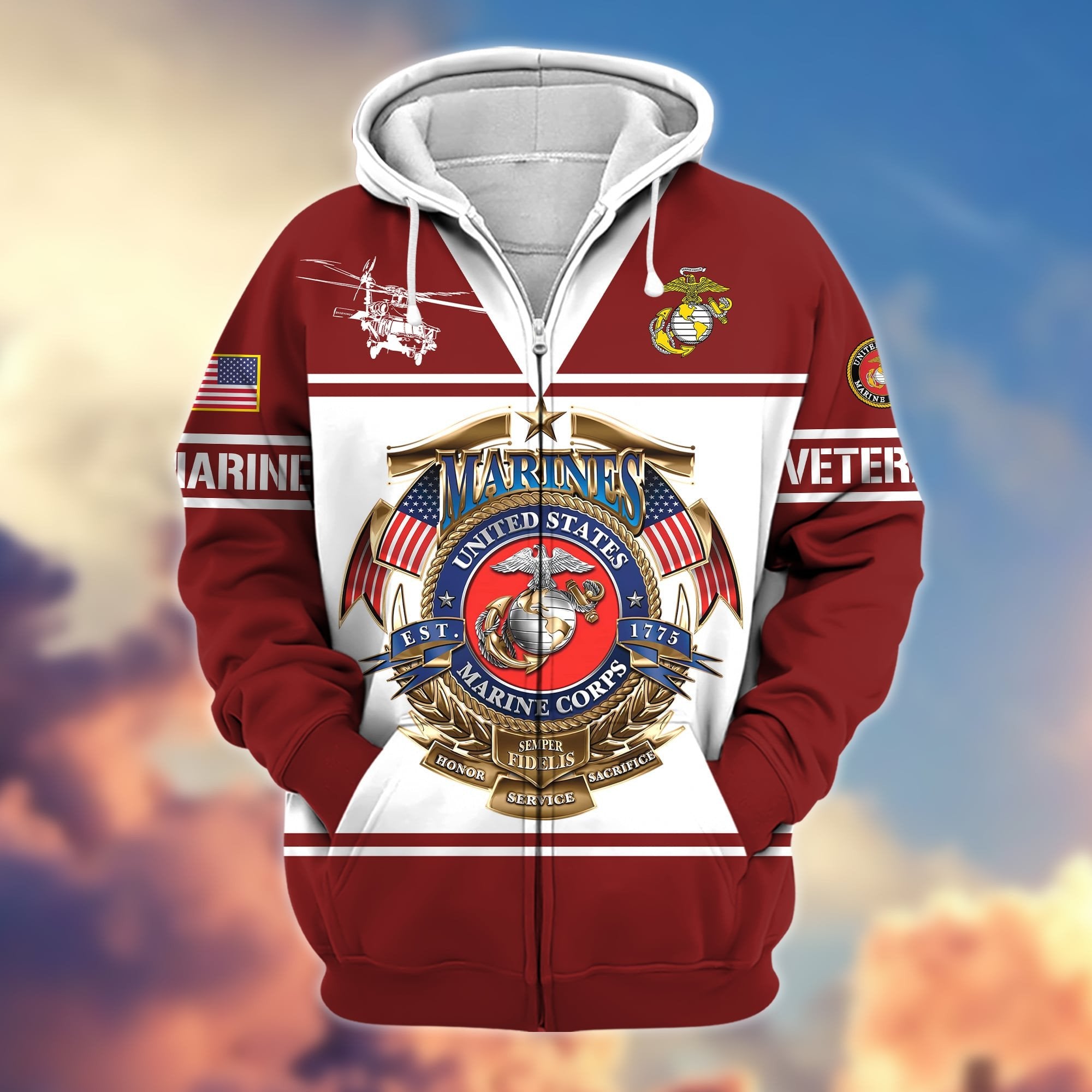 Premium Multiple US Military Services Zip Hoodie APVC281201