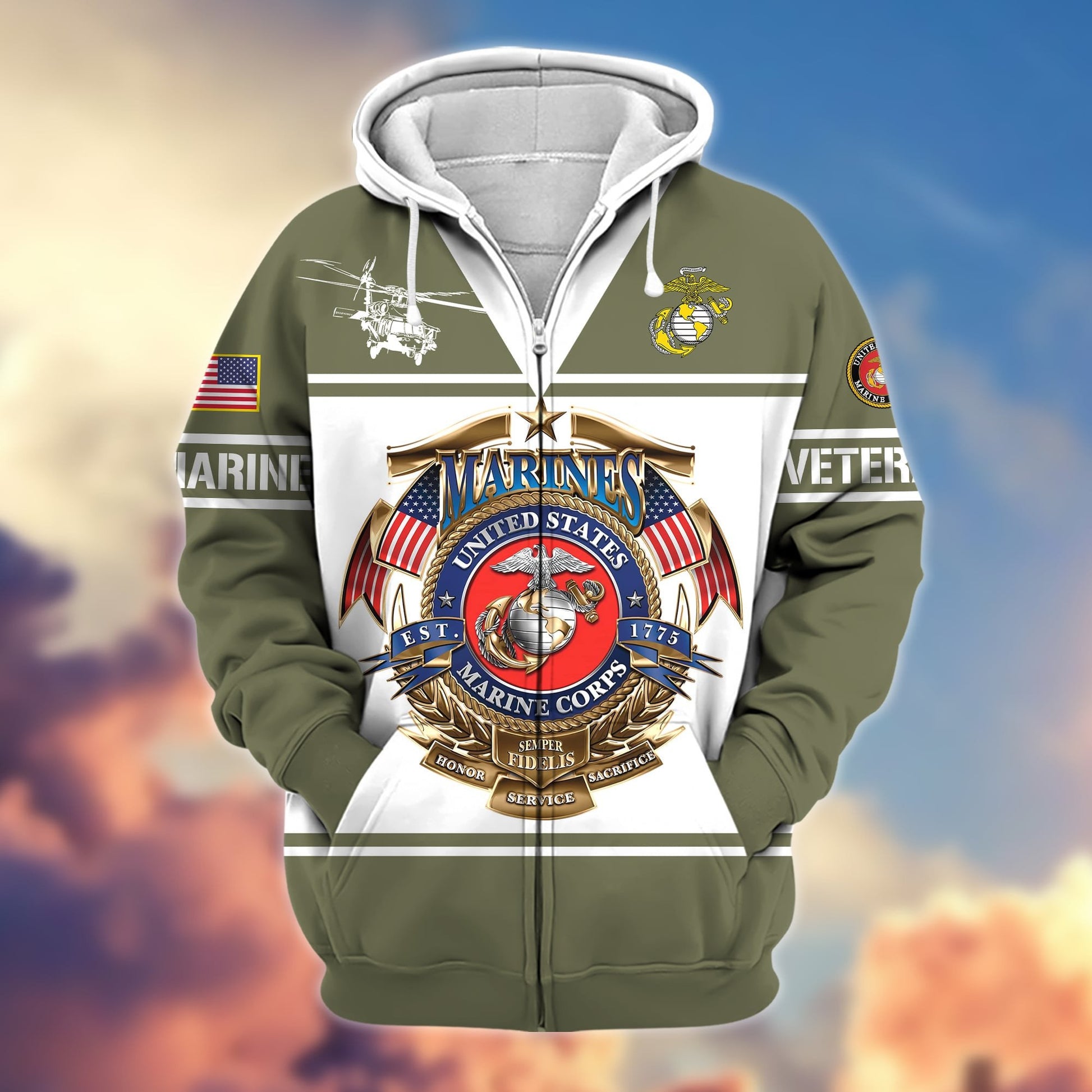 Premium Multiple US Military Services Zip Hoodie APVC281201