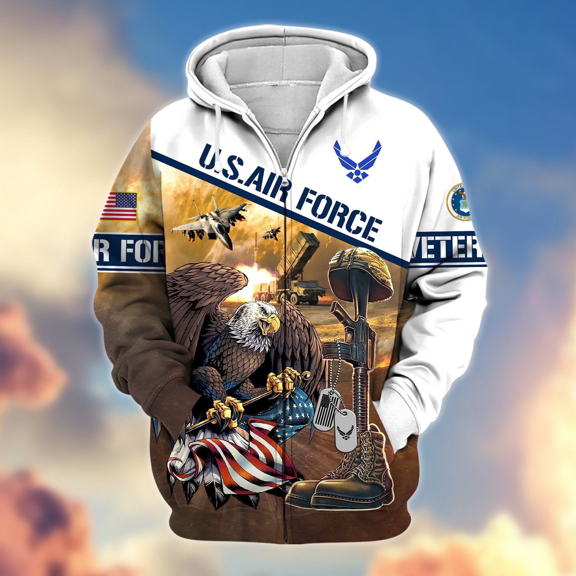 Premium Proudly Served US Veteran Zip Hoodie APVC301004