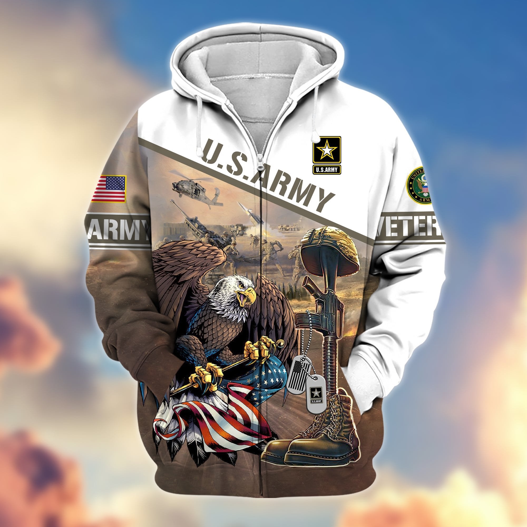 Premium Proudly Served US Veteran Zip Hoodie APVC301004