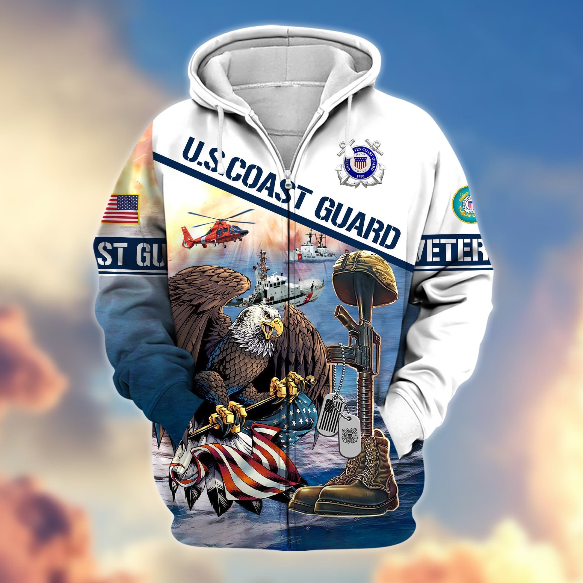 Premium Proudly Served US Veteran Zip Hoodie APVC301004