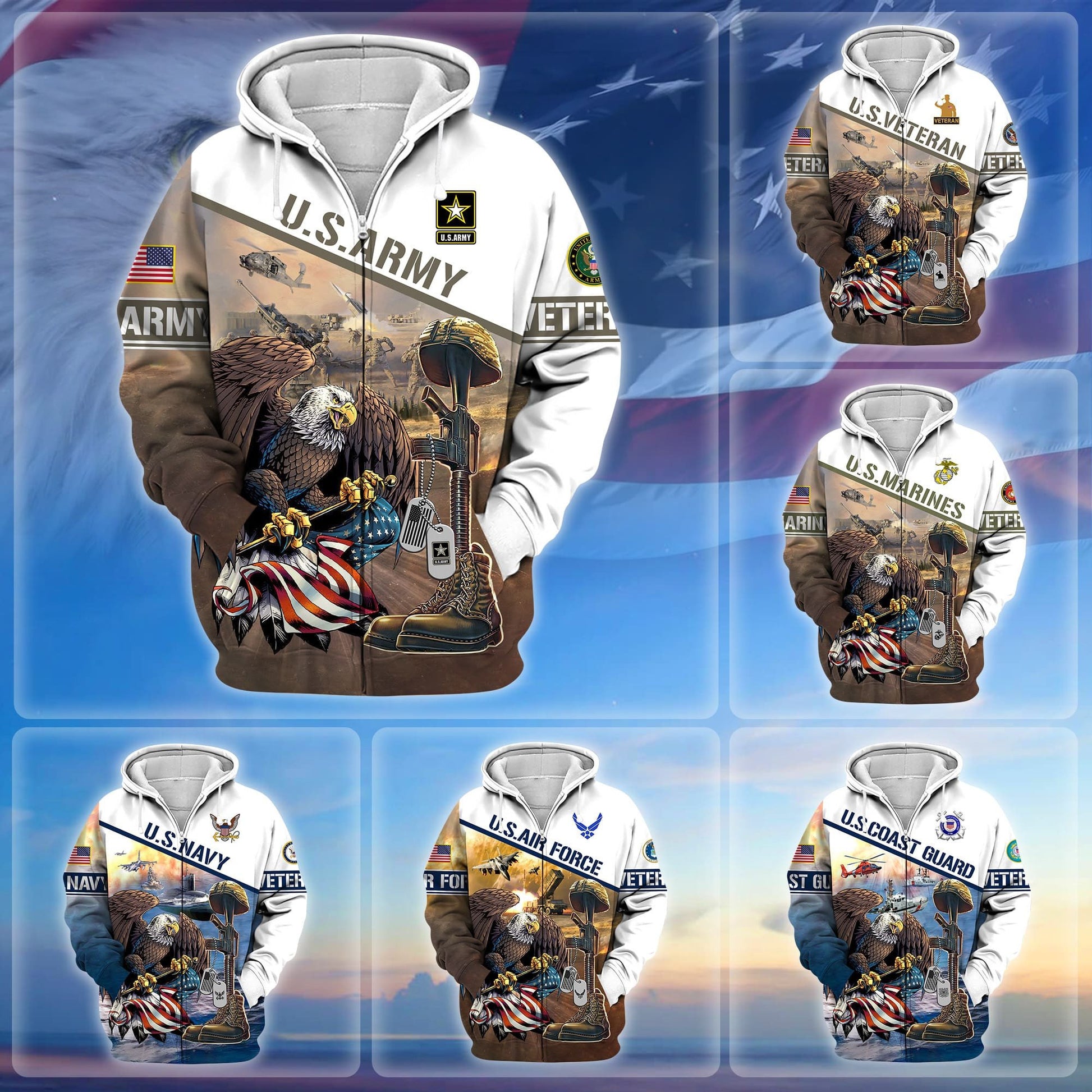 Premium Proudly Served US Veteran Zip Hoodie APVC301004