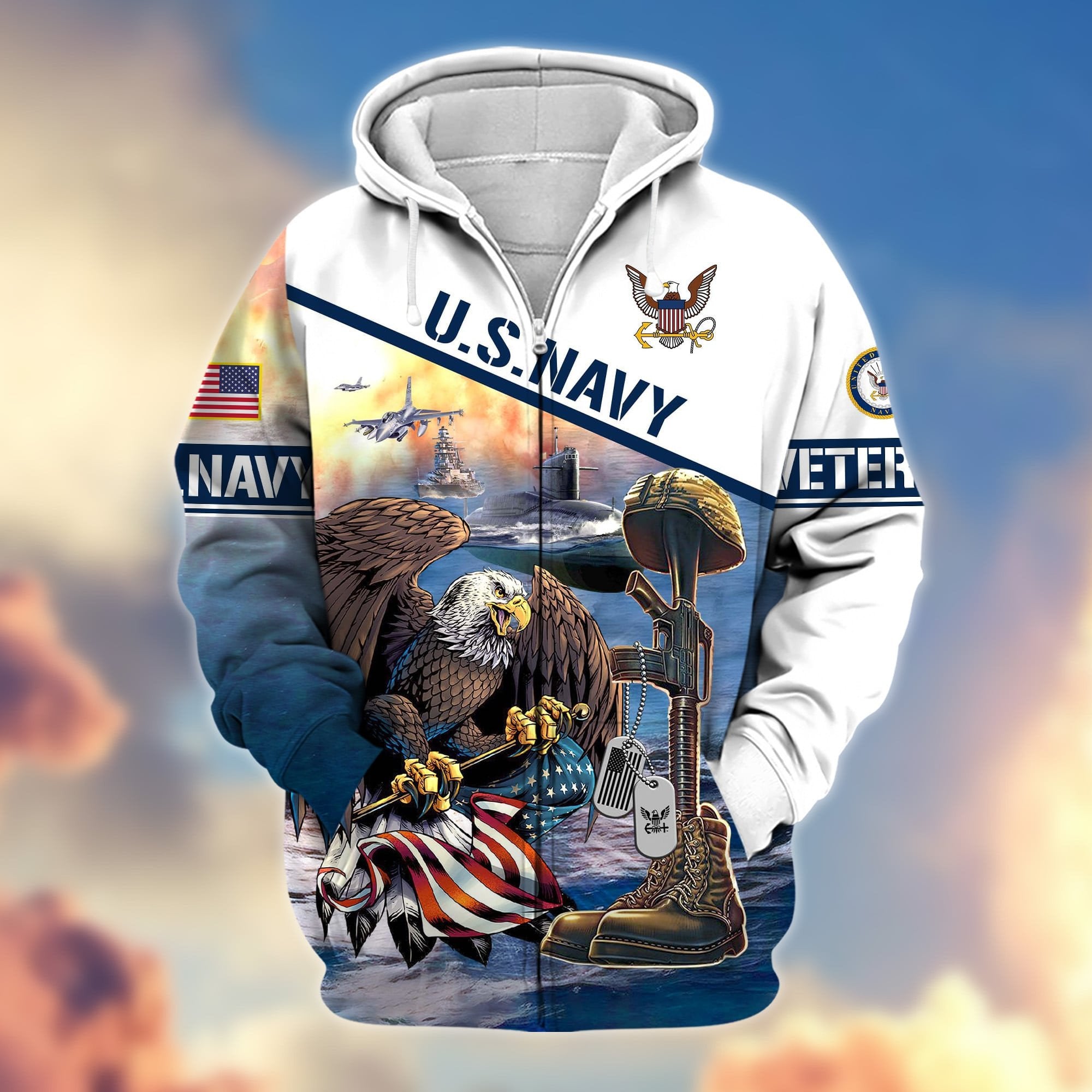 Premium Proudly Served US Veteran Zip Hoodie APVC301004