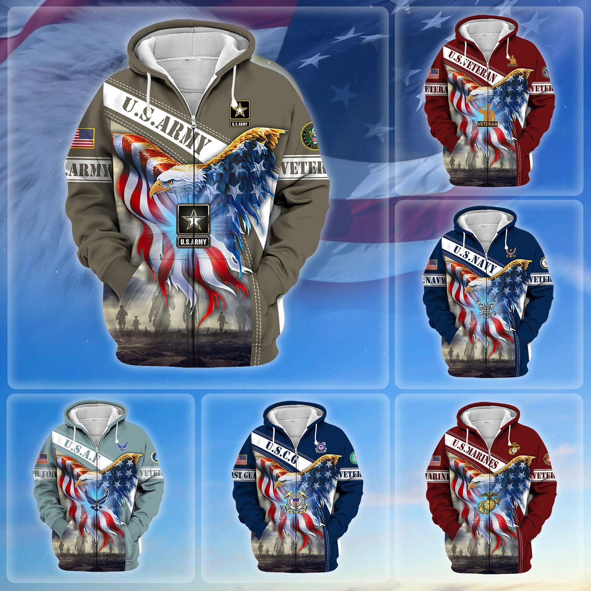 Premium American Pride US Veteran Zip Hoodie APVC150101