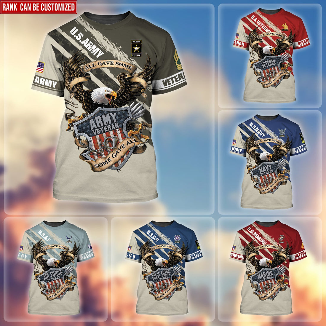 Premium Personalised U.S Multiple Service Veteran T-Shirt PVC250201