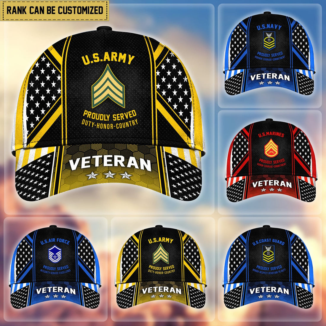 Premium Custom Rank US Veterans Cap APVC220201