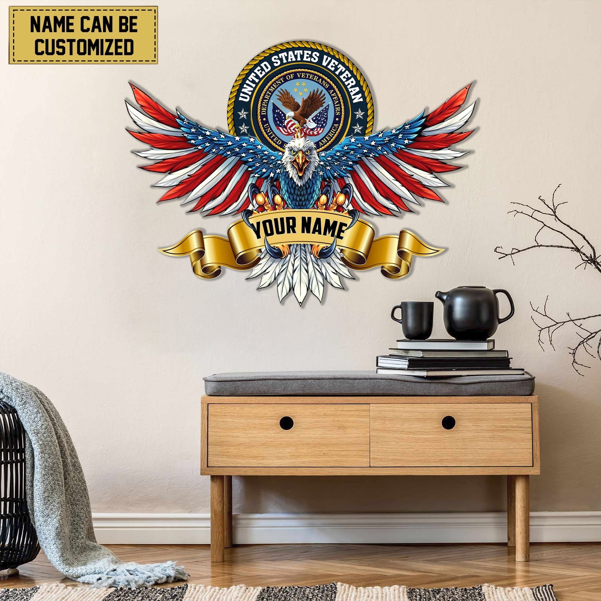 Premium Personalized US Veterans Cut Metal Sign APVC280202