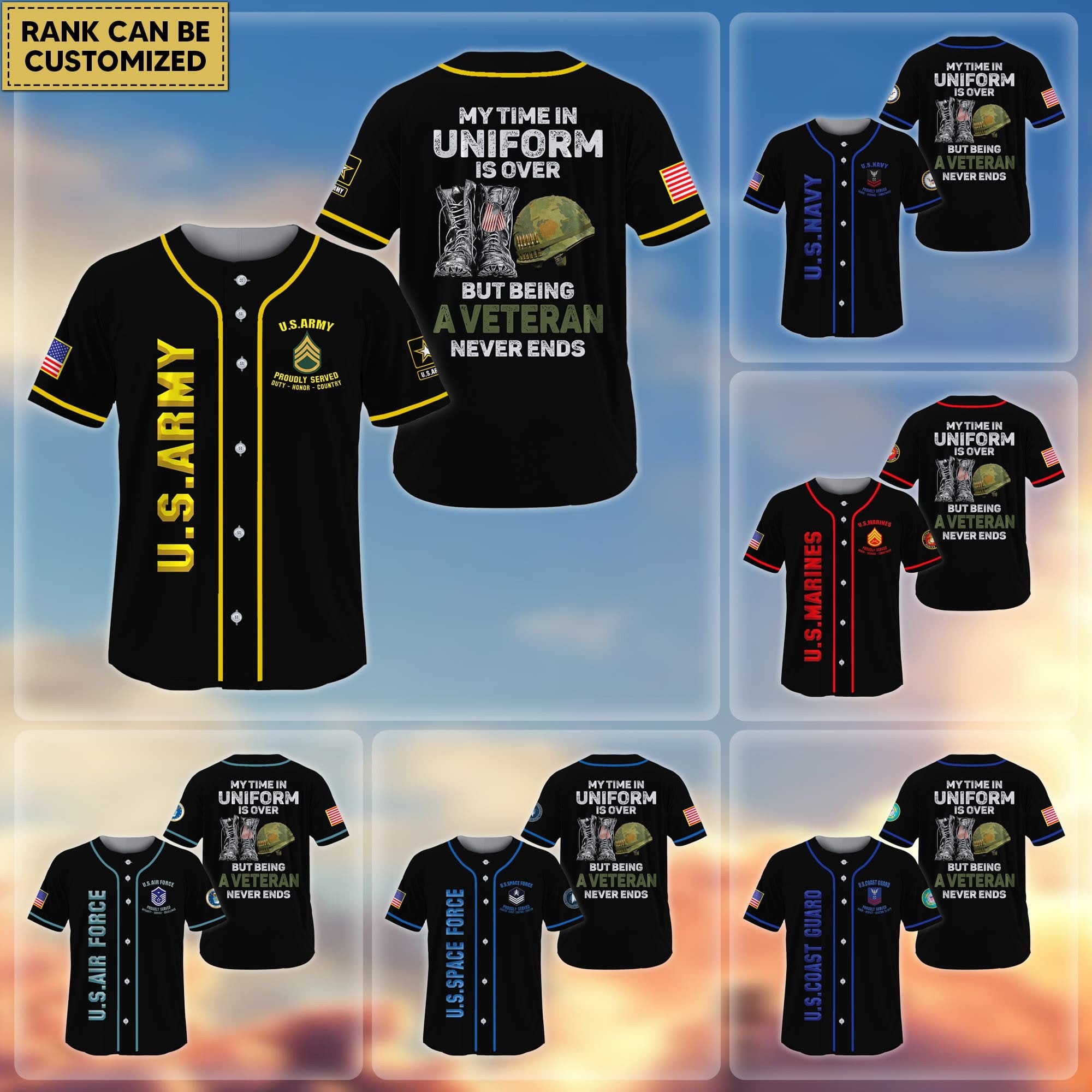 Premium Personalized My Time In Uniform Is Over But Being A Veteran Never Ends US Veterans Baseball Jersey APVC100401