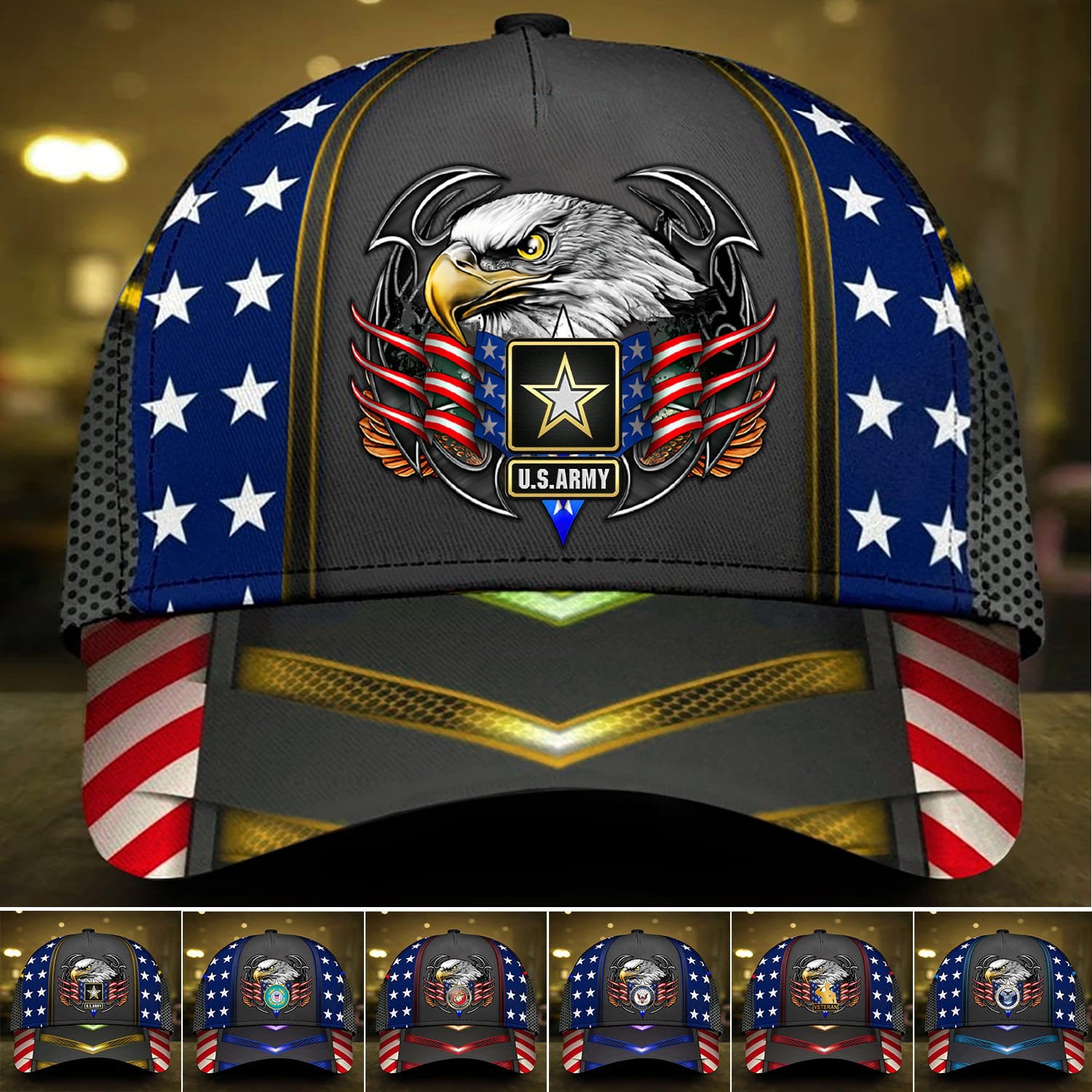 Premium U.S Multiple Service Veteran 3D Cap PVC080304