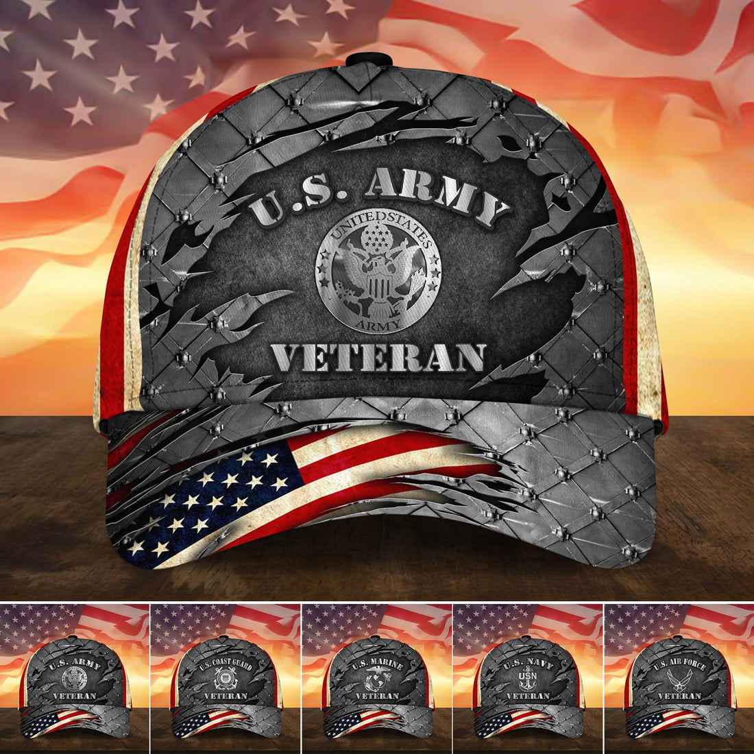 Premium U.S Multiple Service Veteran 3D Cap PVC010302