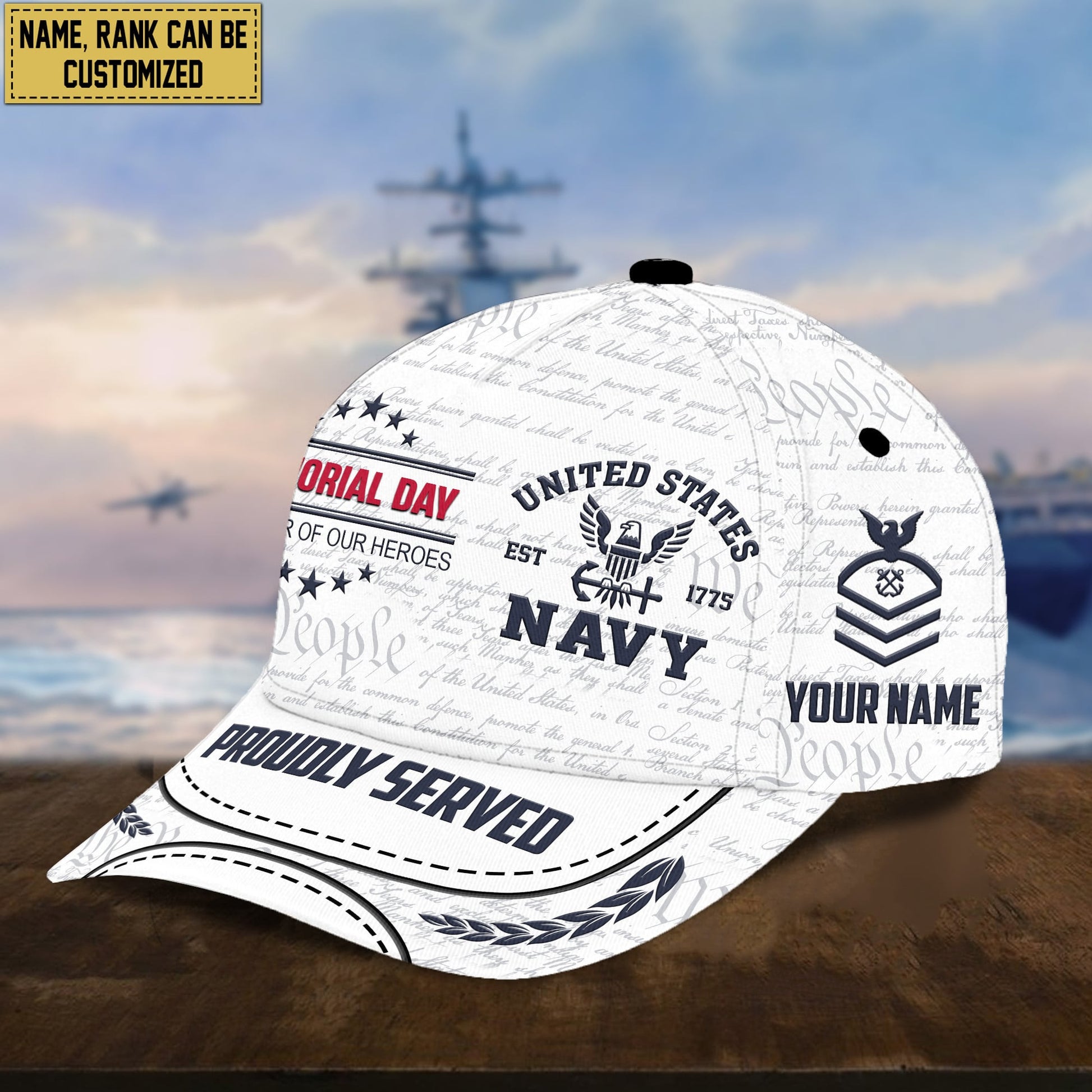 US Navy Custom Rank, Name Cap, Gift For Veterans Day, Father's Day, Memorial Day VPVC000302