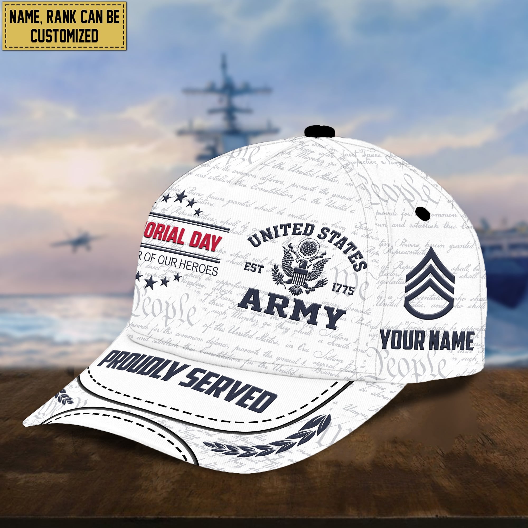 US Army Custom Rank, Name Cap, Gift For Veterans Day, Father's Day, Memorial Day VPVC000301