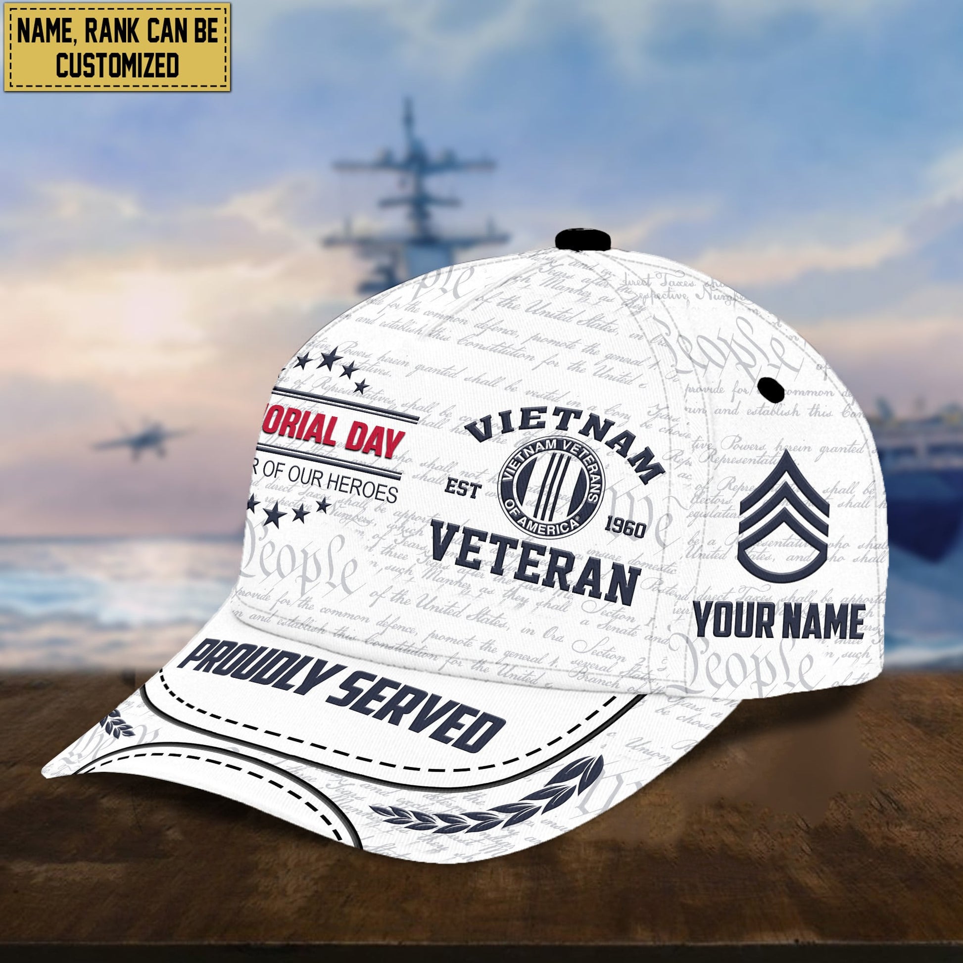 Vietnam Veteran Custom Rank, Name Cap, Gift For Veterans Day, Father's Day, Memorial Day VPVC000306