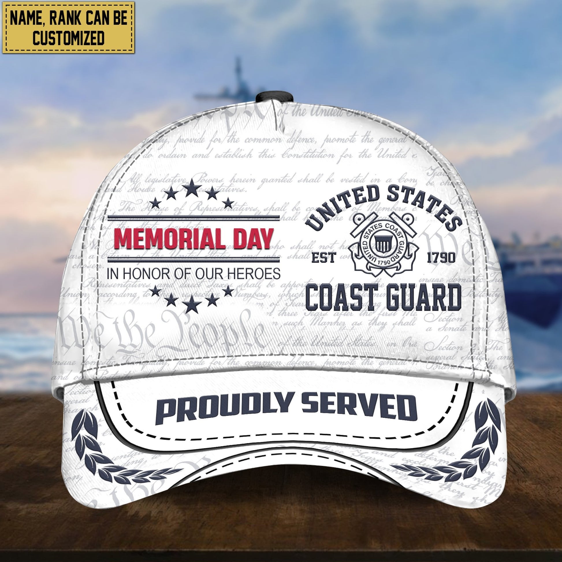 USCG Custom Rank, Name Cap, Gift For Veterans Day, Father's Day, Memorial Day VPVC000305