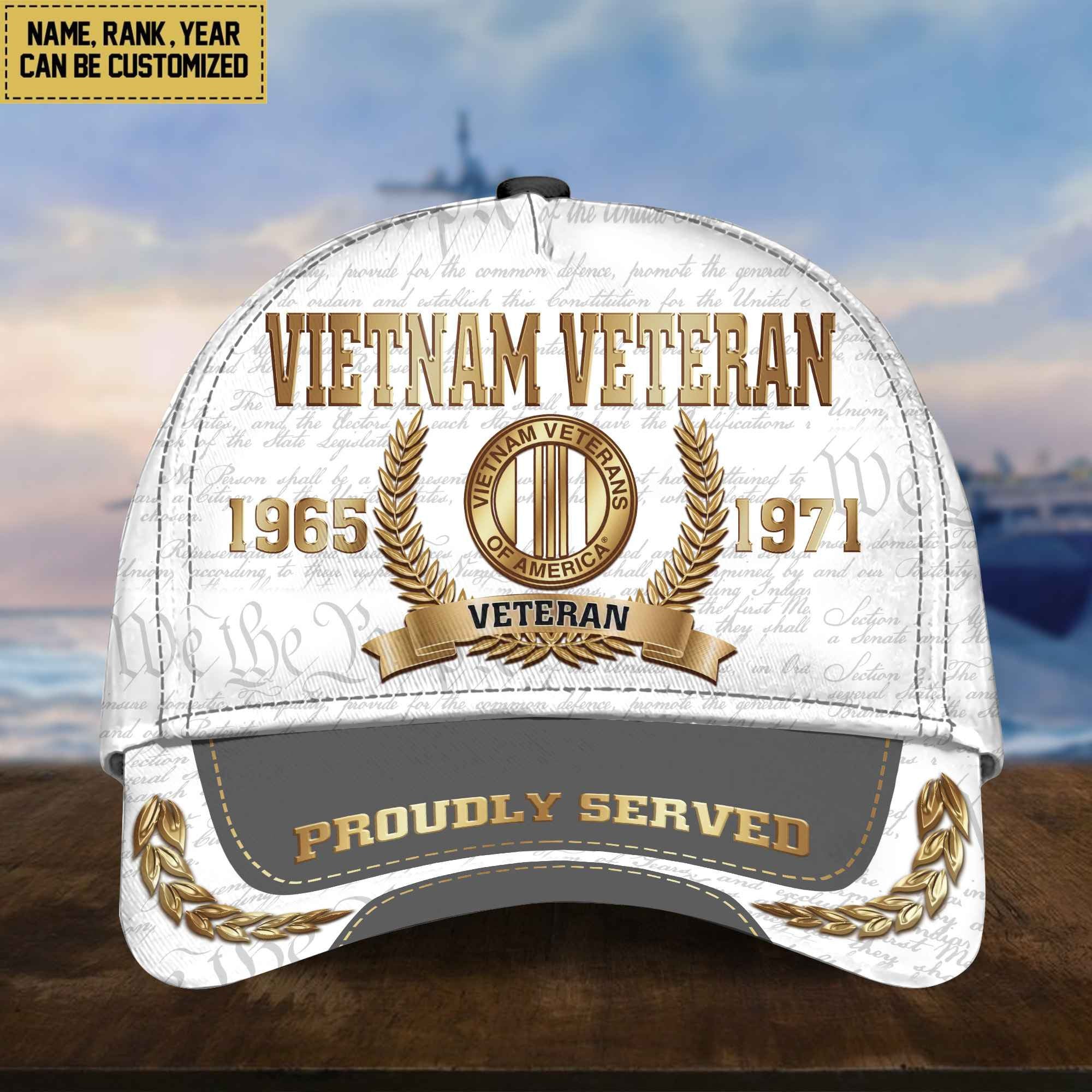 Vietnam Veteran Cap, Custom Name, Rank, Years Of Service Gift For Veterans Day, Father's Day, Memorial Day VPVC000506