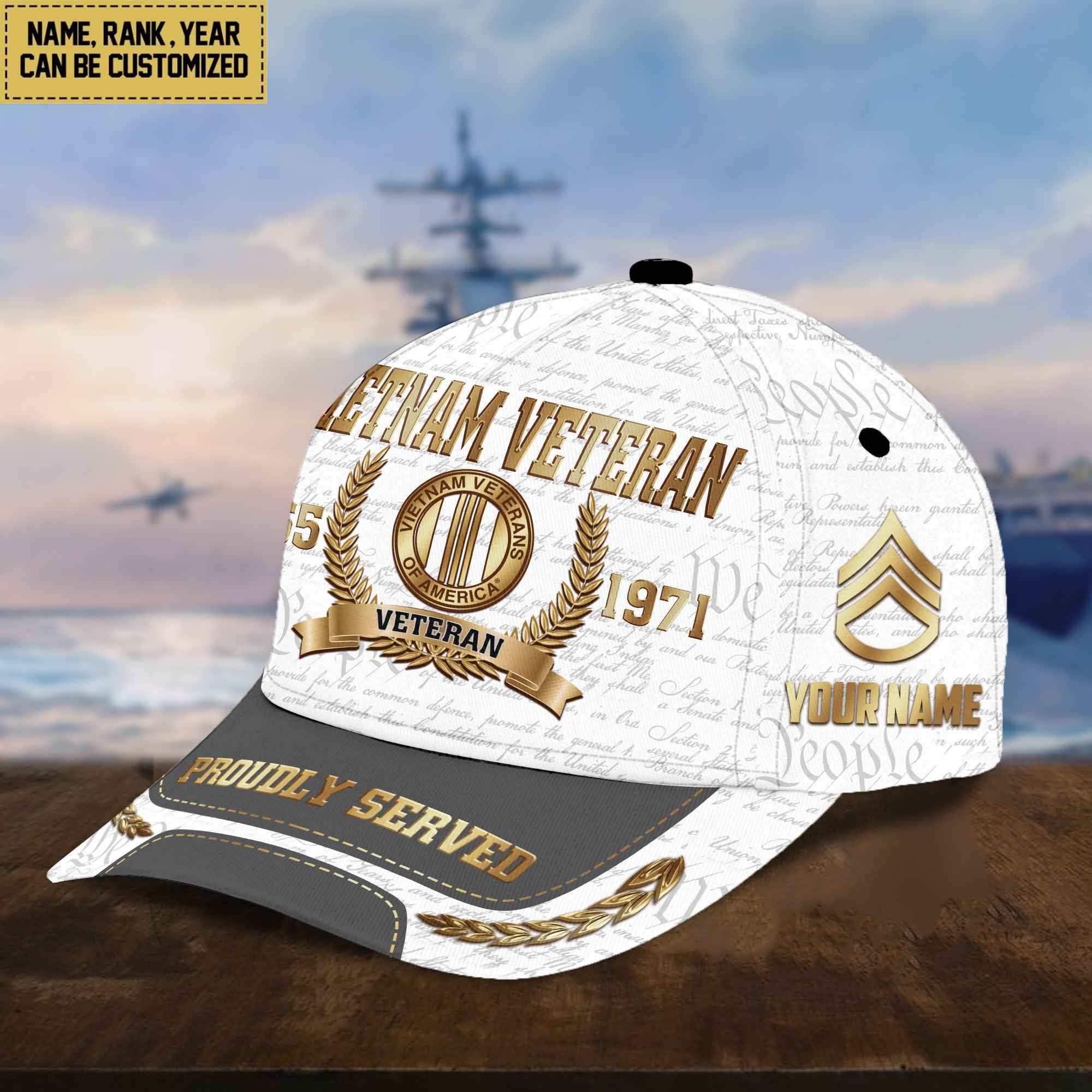 Vietnam Veteran Cap, Custom Name, Rank, Years Of Service Gift For Veterans Day, Father's Day, Memorial Day VPVC000506