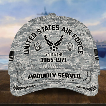 Personalized Camo Combat USAF Veteran Hat: Custom Military Rank Name Year and Ball Cap Printing VPVC001004