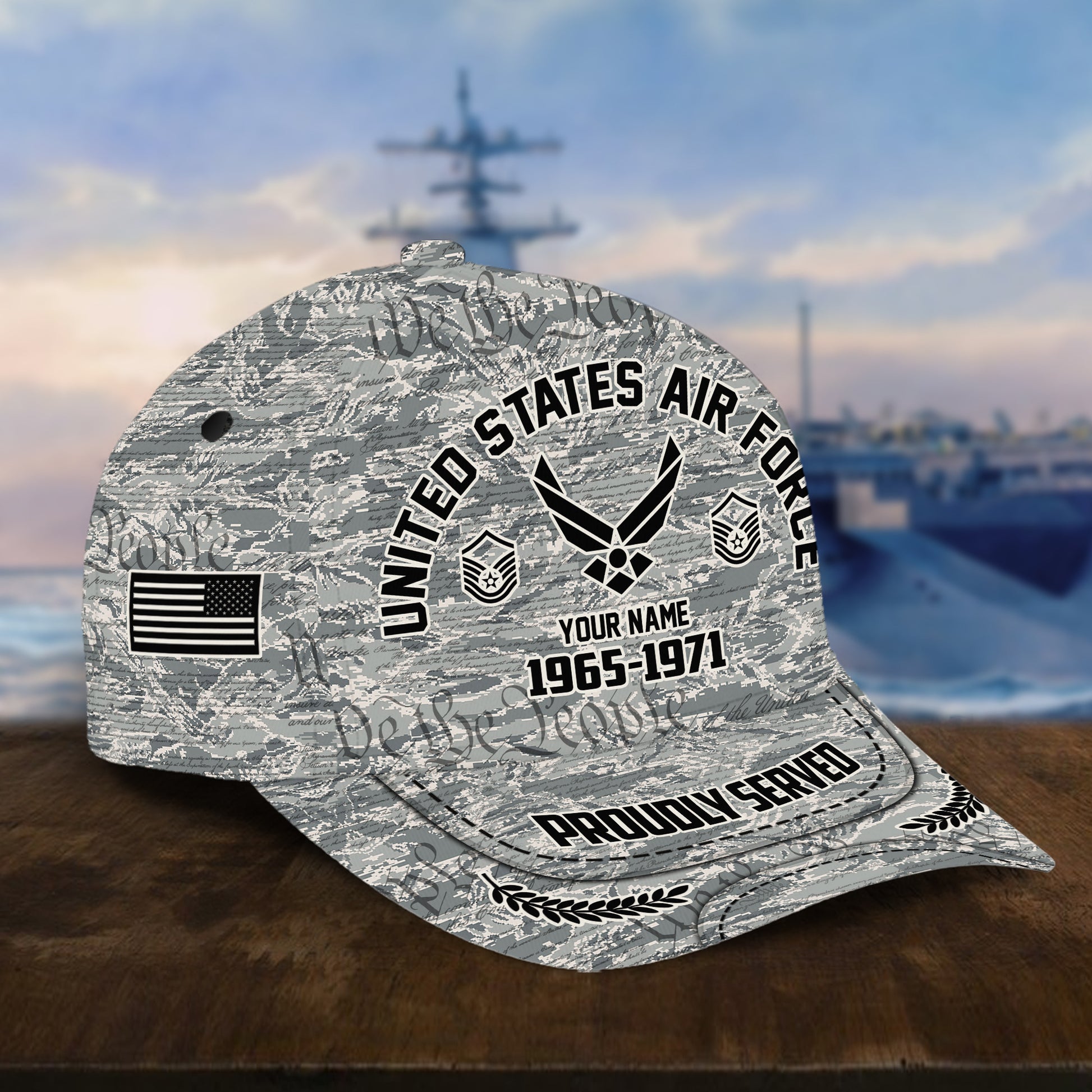 Personalized Camo Combat USAF Veteran Hat: Custom Military Rank Name Year and Ball Cap Printing VPVC001004