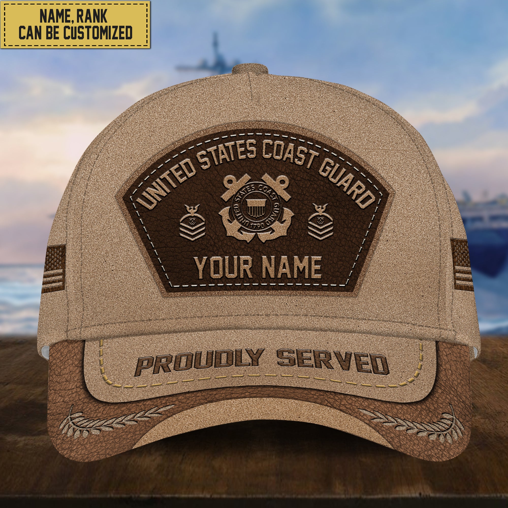 Customized USCG Veteran Hat - Personalized Name, Rank Gift For Coast Guard Veteran VPVC000905