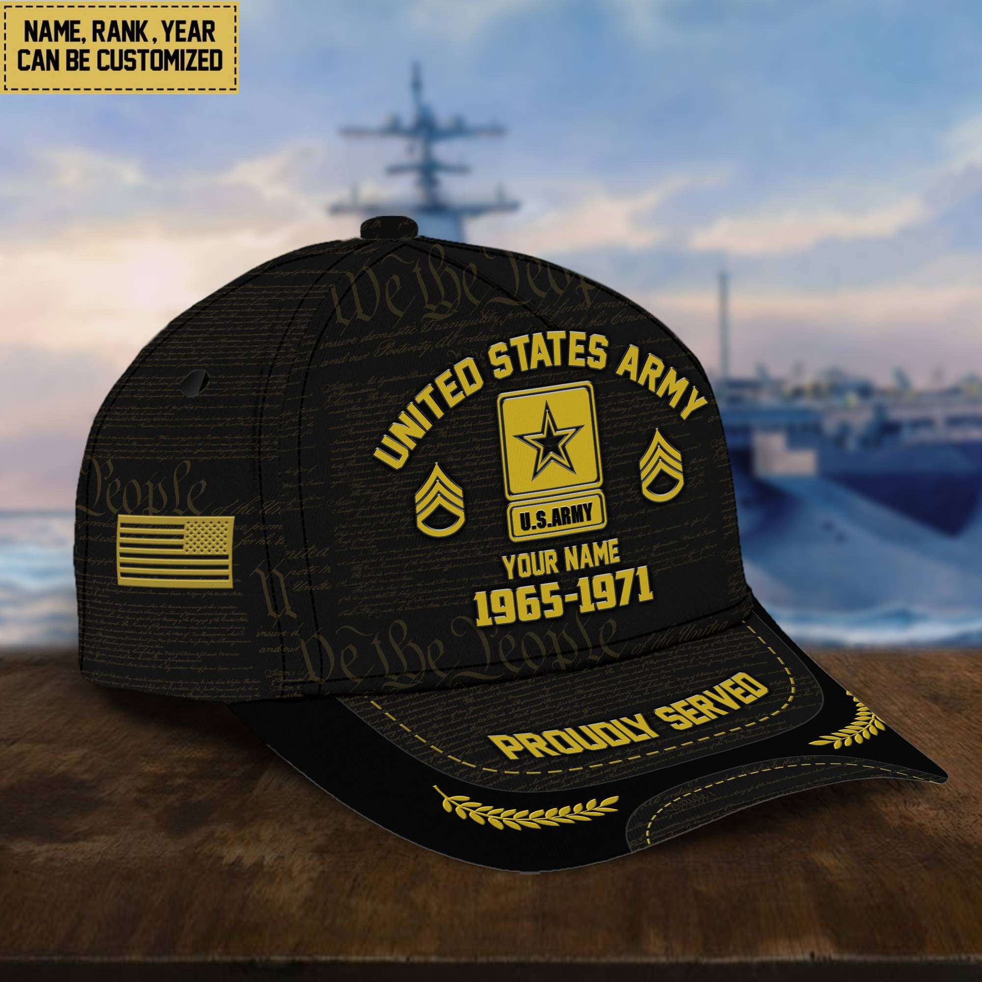 Customized US Army Veteran Hat Printed Classic Cap Personalized With Rank Military Style Ball Caps Army VPVC000801