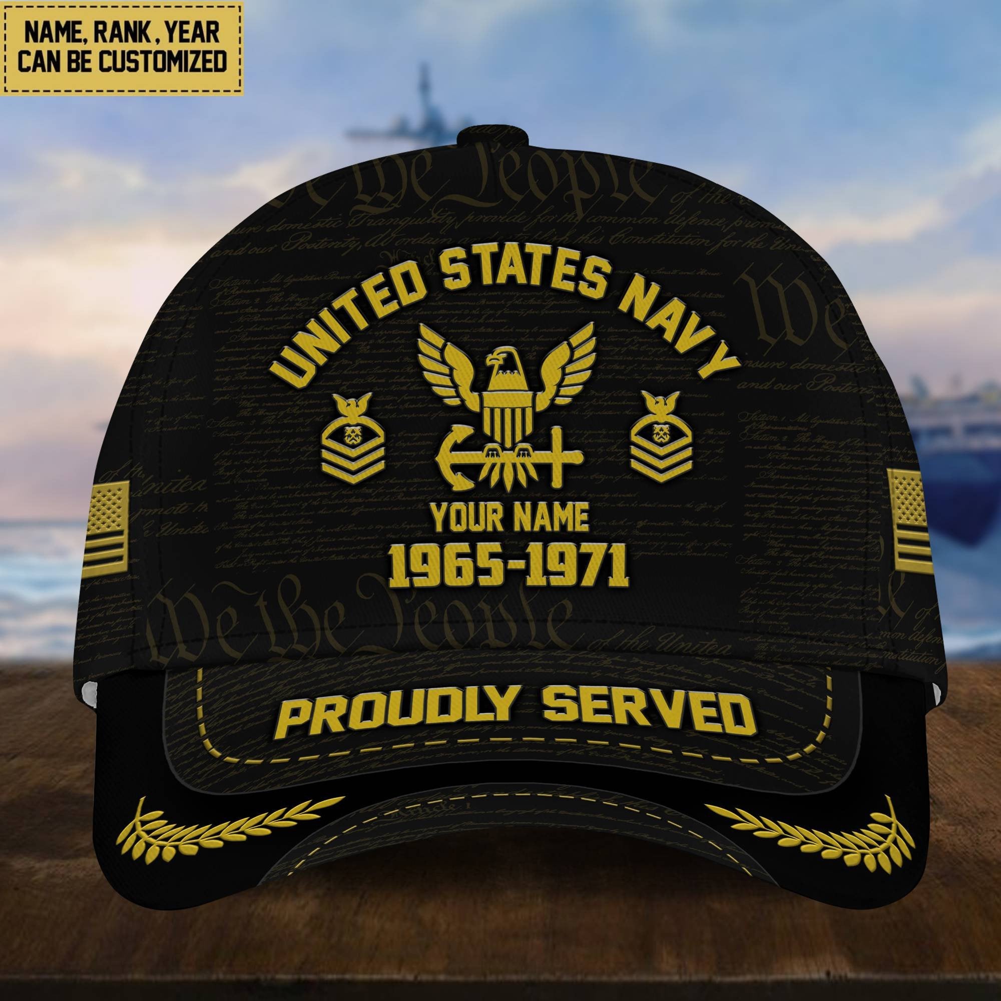 Customized US Navy Veteran Hat Printed Classic Cap Personalized With Rank Military Style Ball Caps Navy VPVC000802