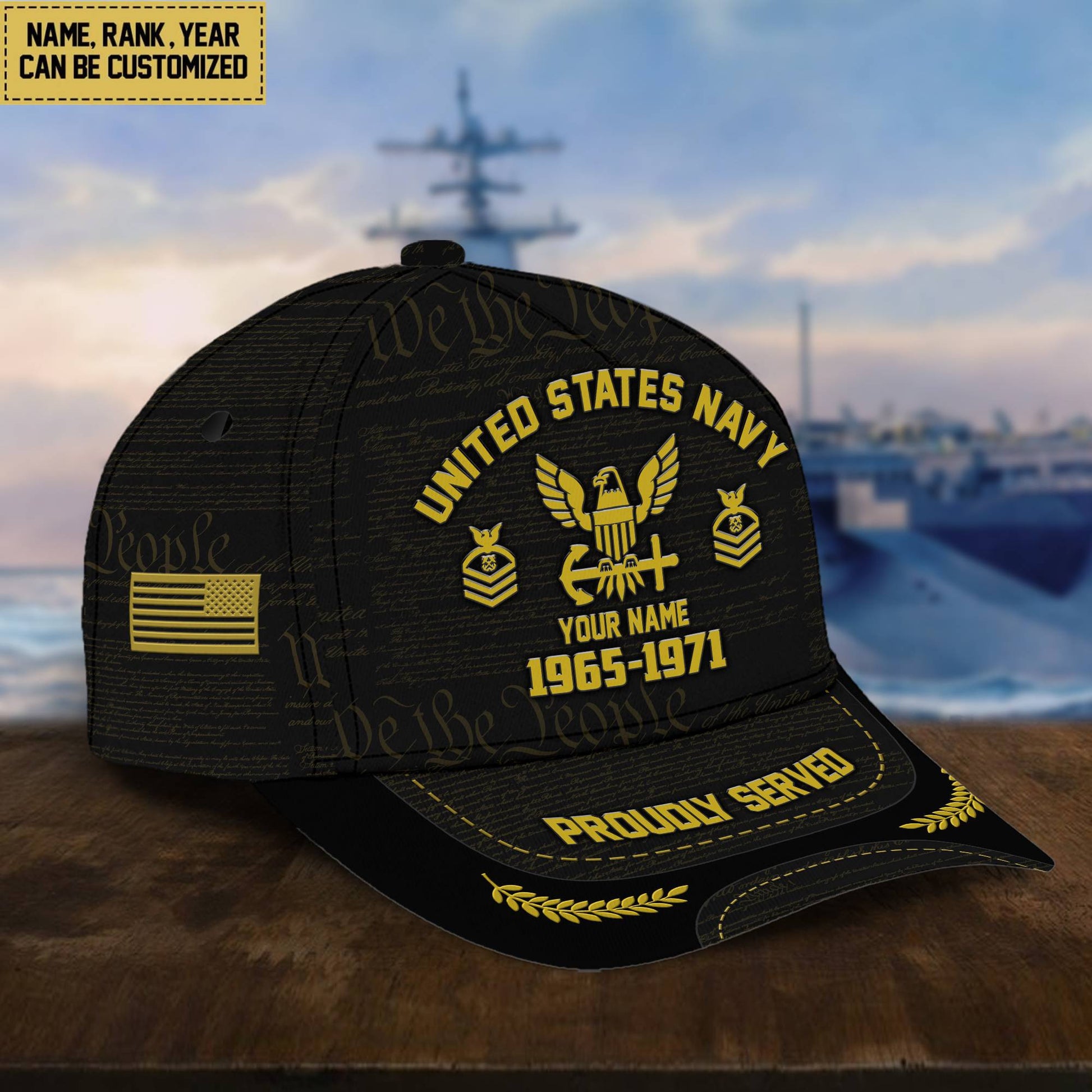 Customized US Navy Veteran Hat Printed Classic Cap Personalized With Rank Military Style Ball Caps Navy VPVC000802