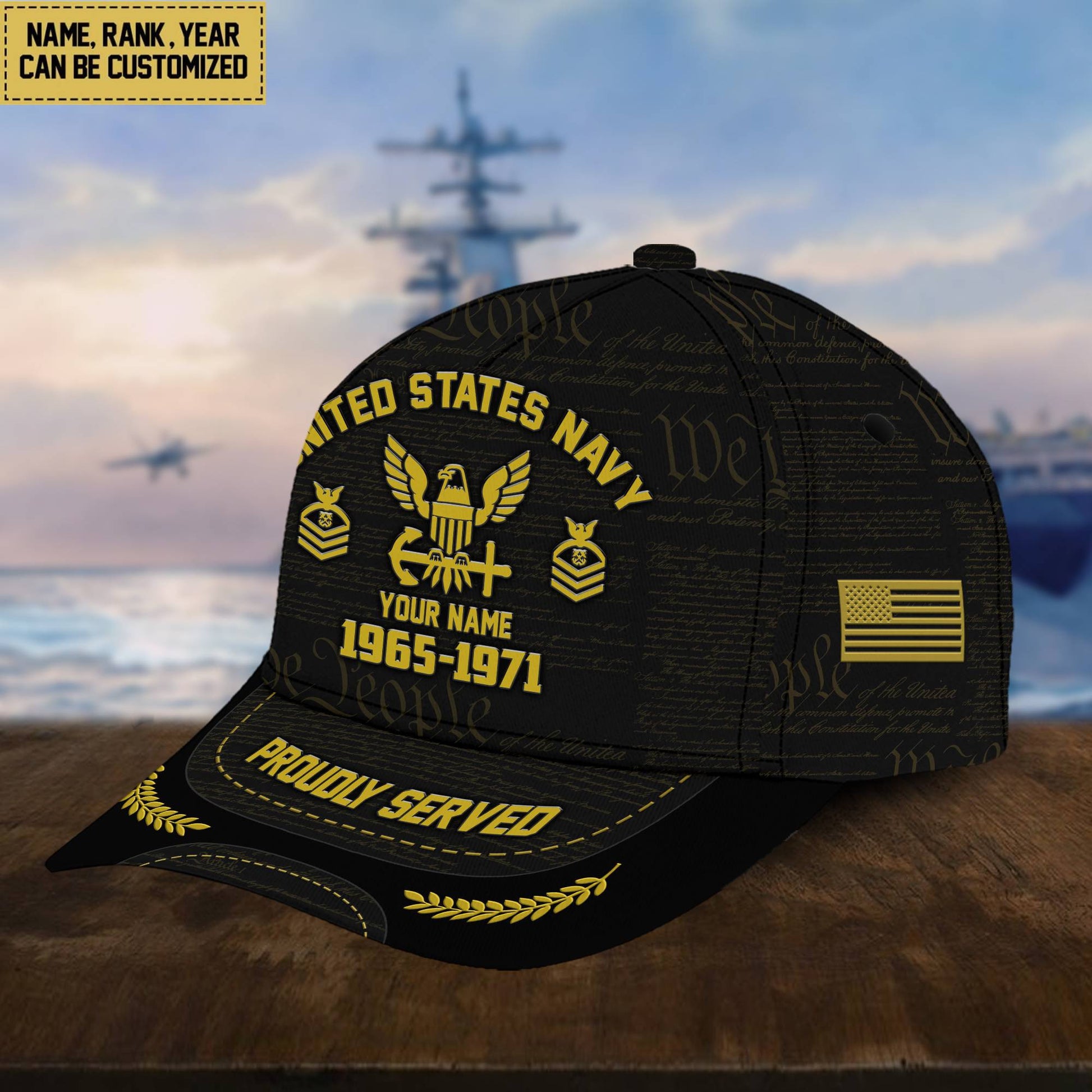 Customized US Navy Veteran Hat Printed Classic Cap Personalized With Rank Military Style Ball Caps Navy VPVC000802